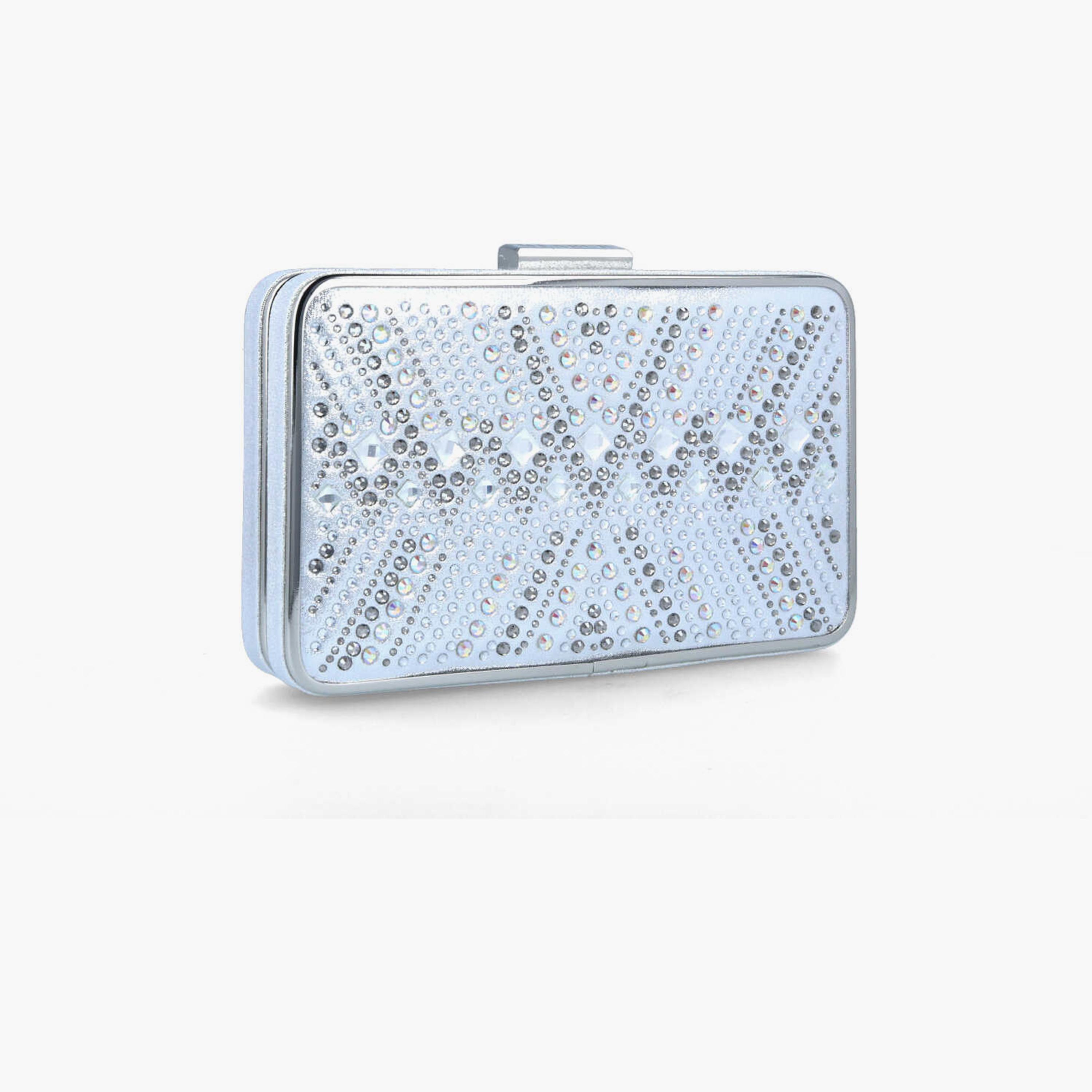 Menbur Clutch With Embellished Design On Closure In Silver-women-bagsandwallets-wallets-image-2