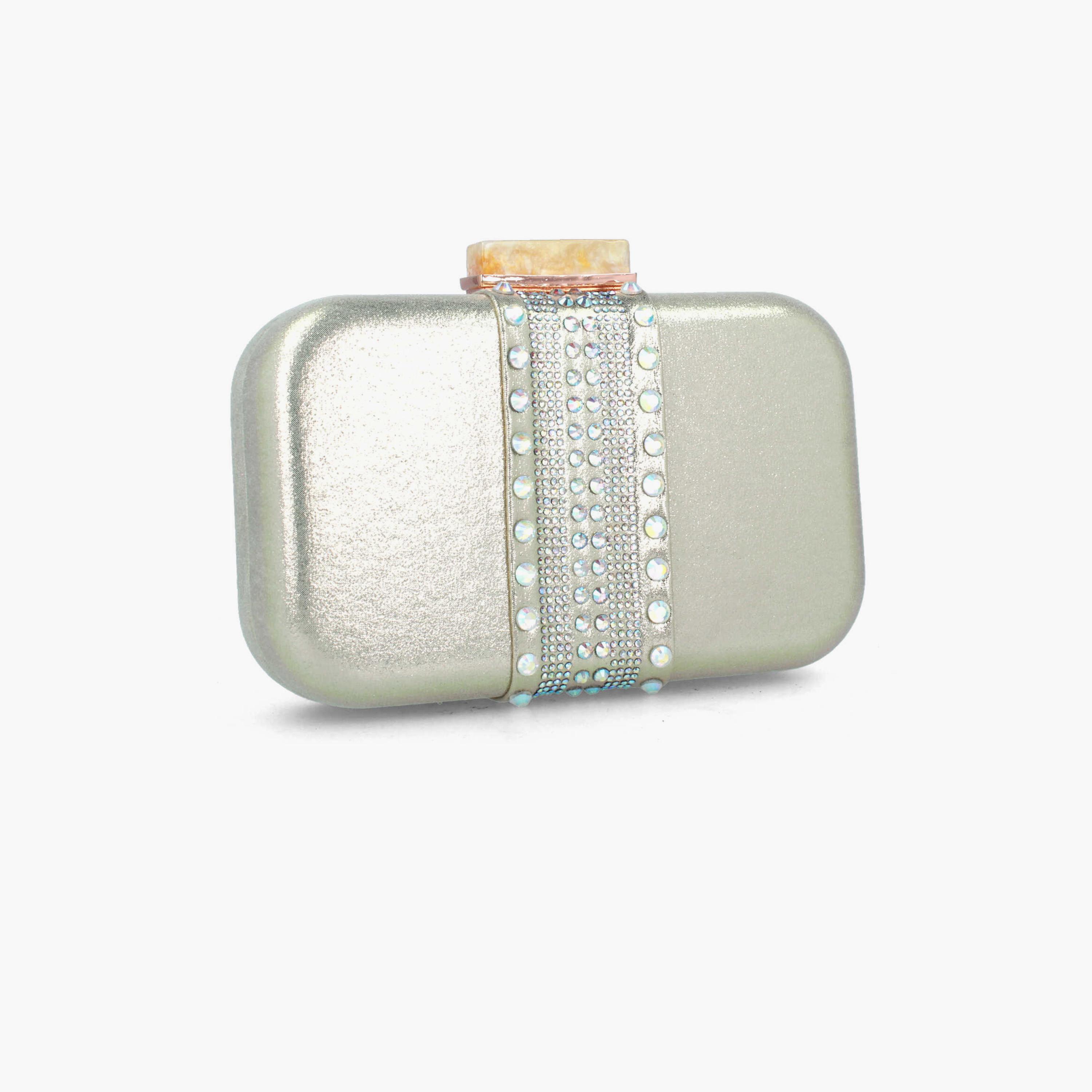 Menbur Embellished Clutch With Stone Design In Closure In Gold-women-bagsandwallets-wallets-image-2