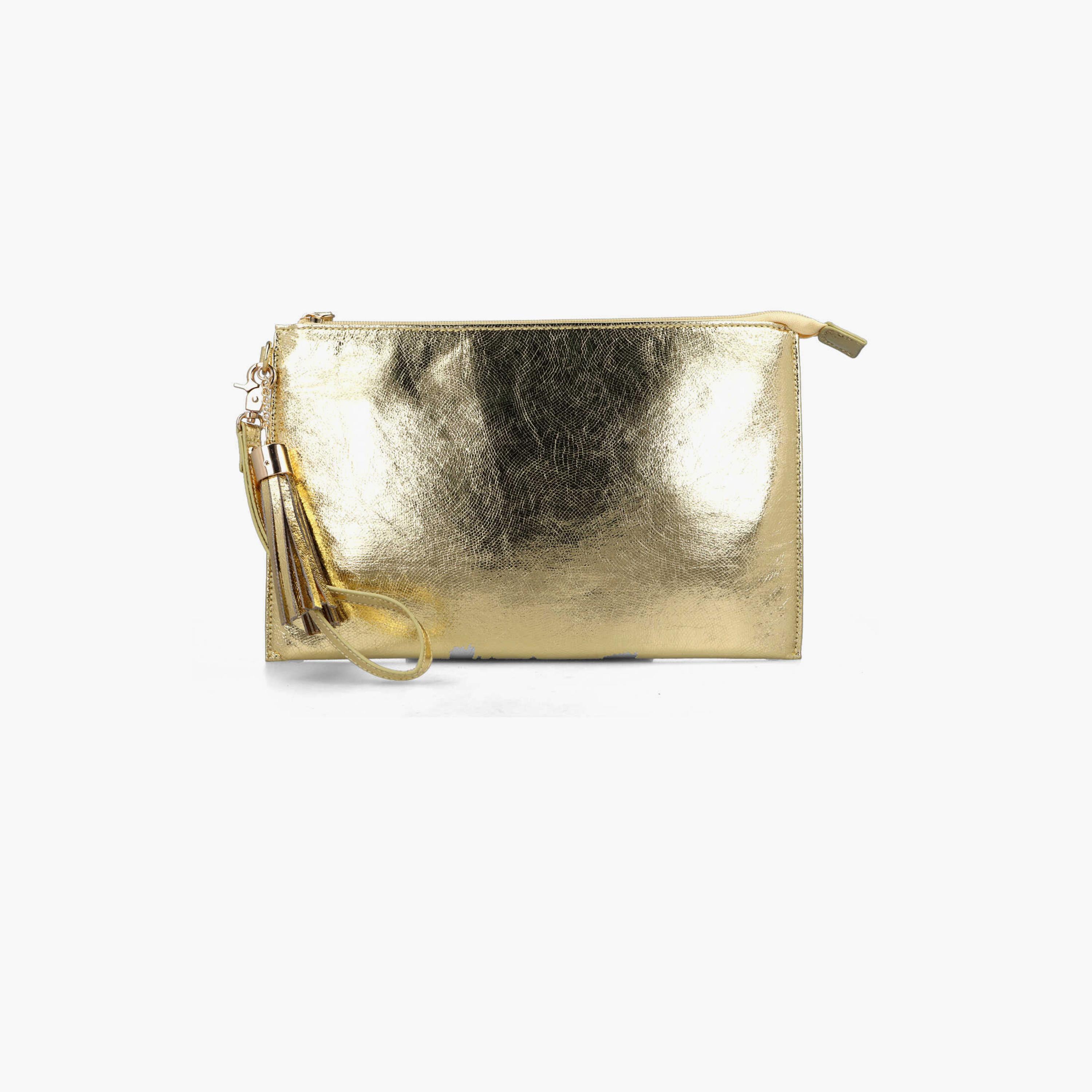Menbur Textured Clutch With Tassel Design In Gold-women-bagsandwallets-wallets-image-1