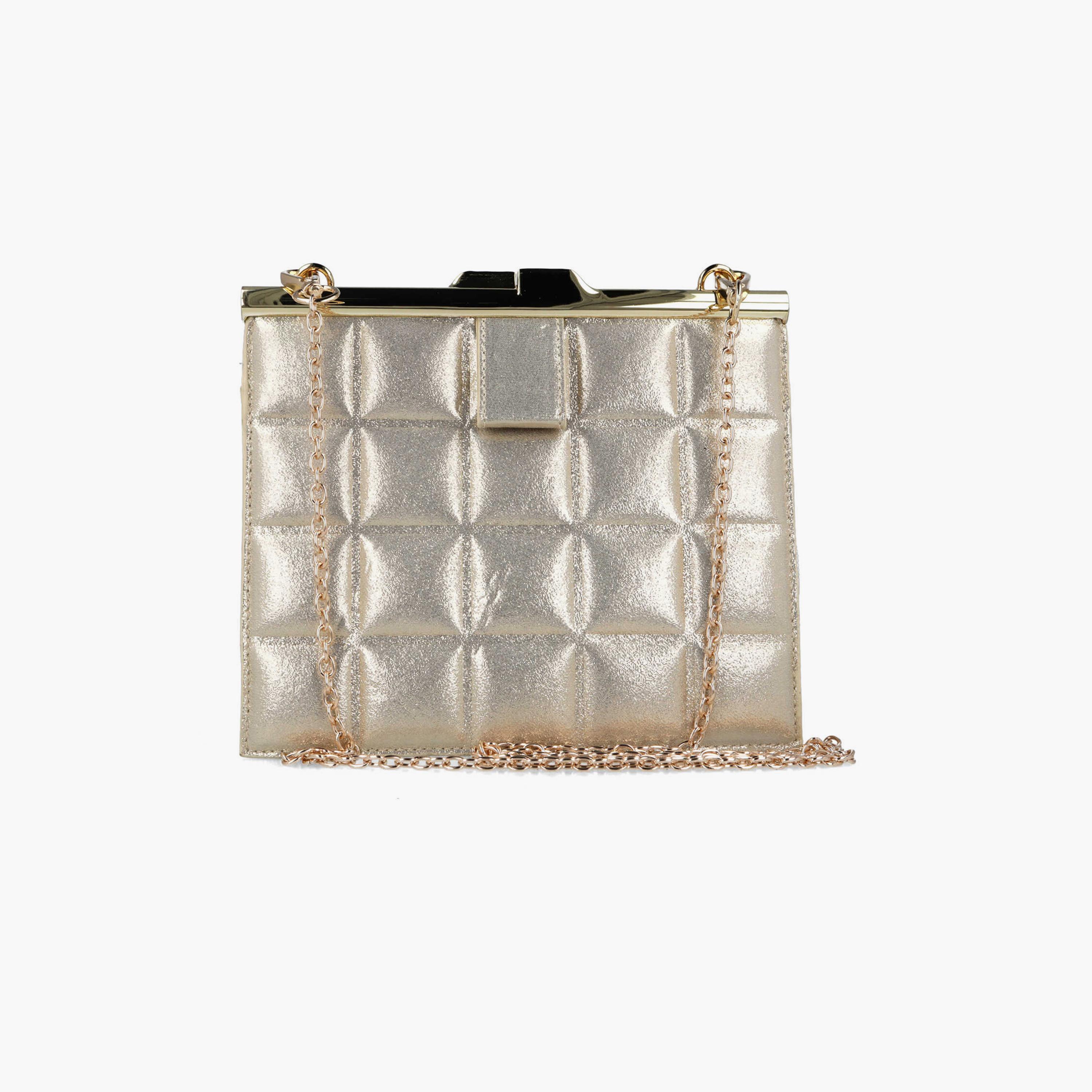 Menbur Quilted Clutch With Chain Strap In Gold-women-bagsandwallets-wallets-image-1