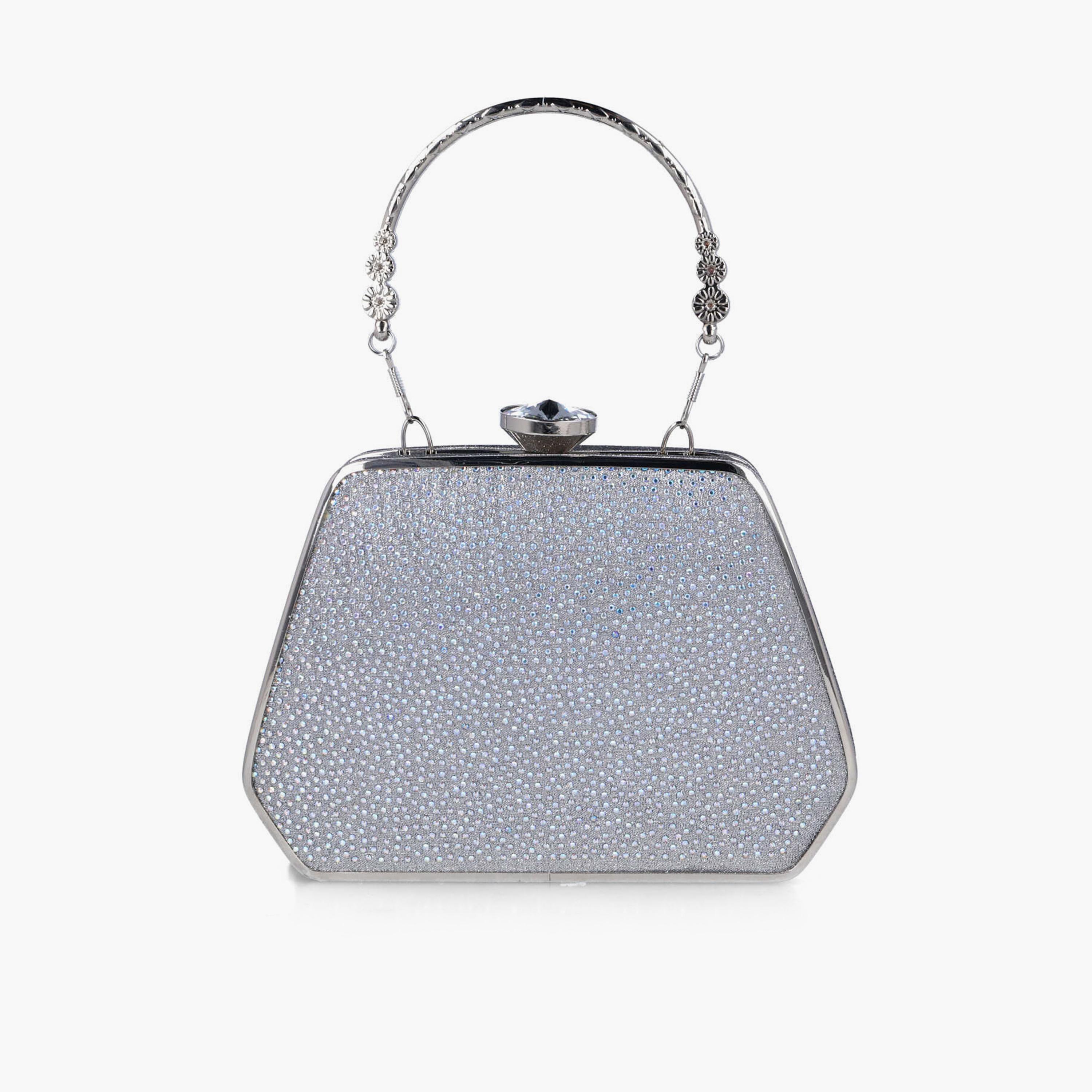 Menbur Embellished Clutch With Unique Metal Handle In Silver-women-bagsandwallets-wallets-image-1