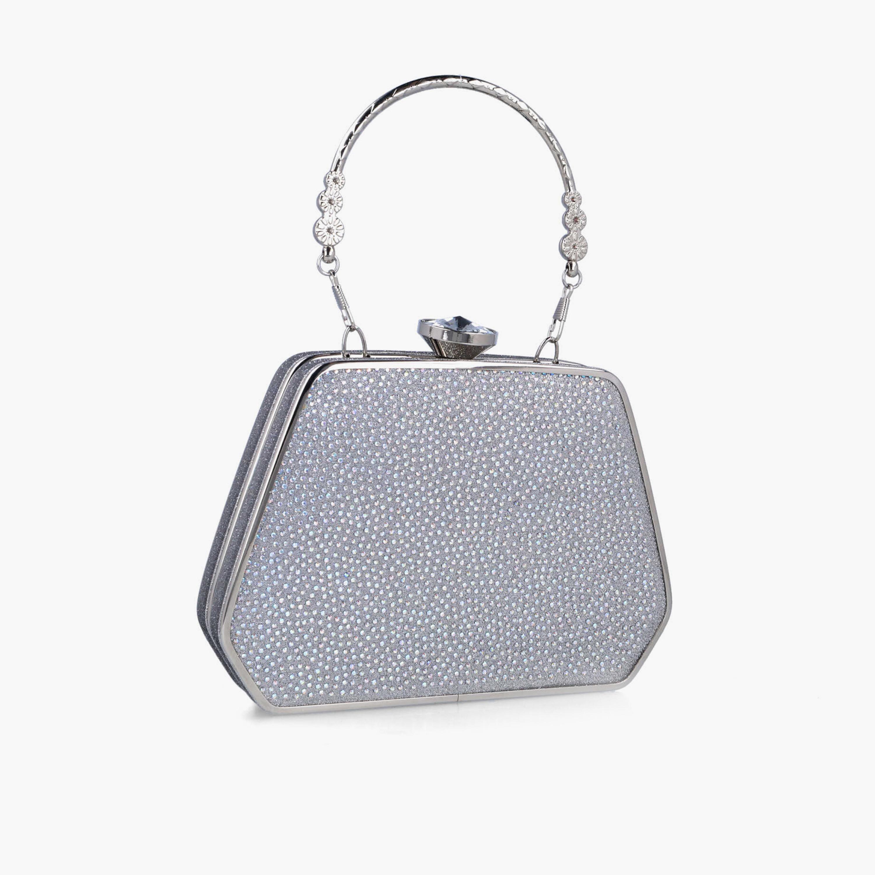 Menbur Embellished Clutch With Unique Metal Handle In Silver-women-bagsandwallets-wallets-image-2