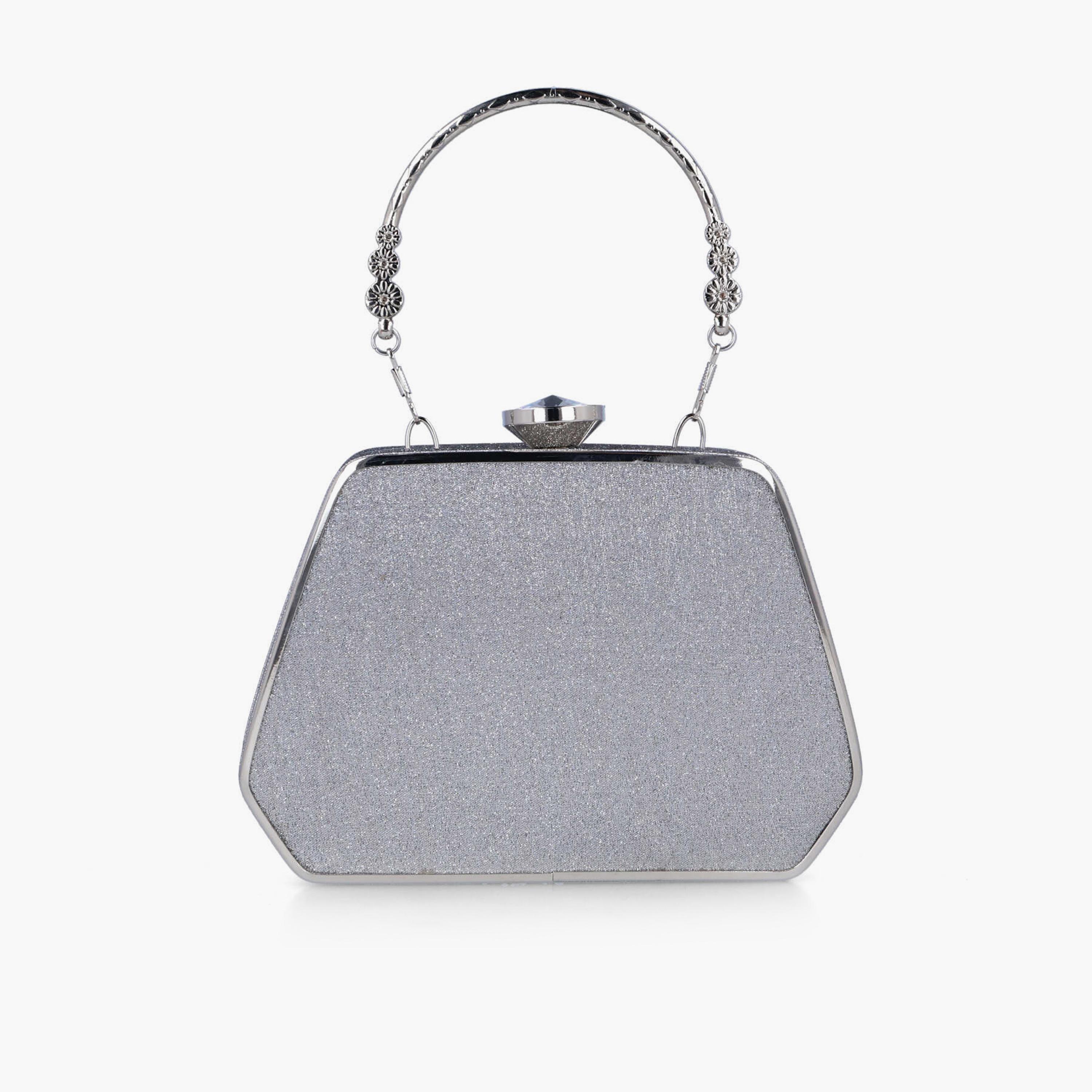 Menbur Embellished Clutch With Unique Metal Handle In Silver-women-bagsandwallets-wallets-image-3