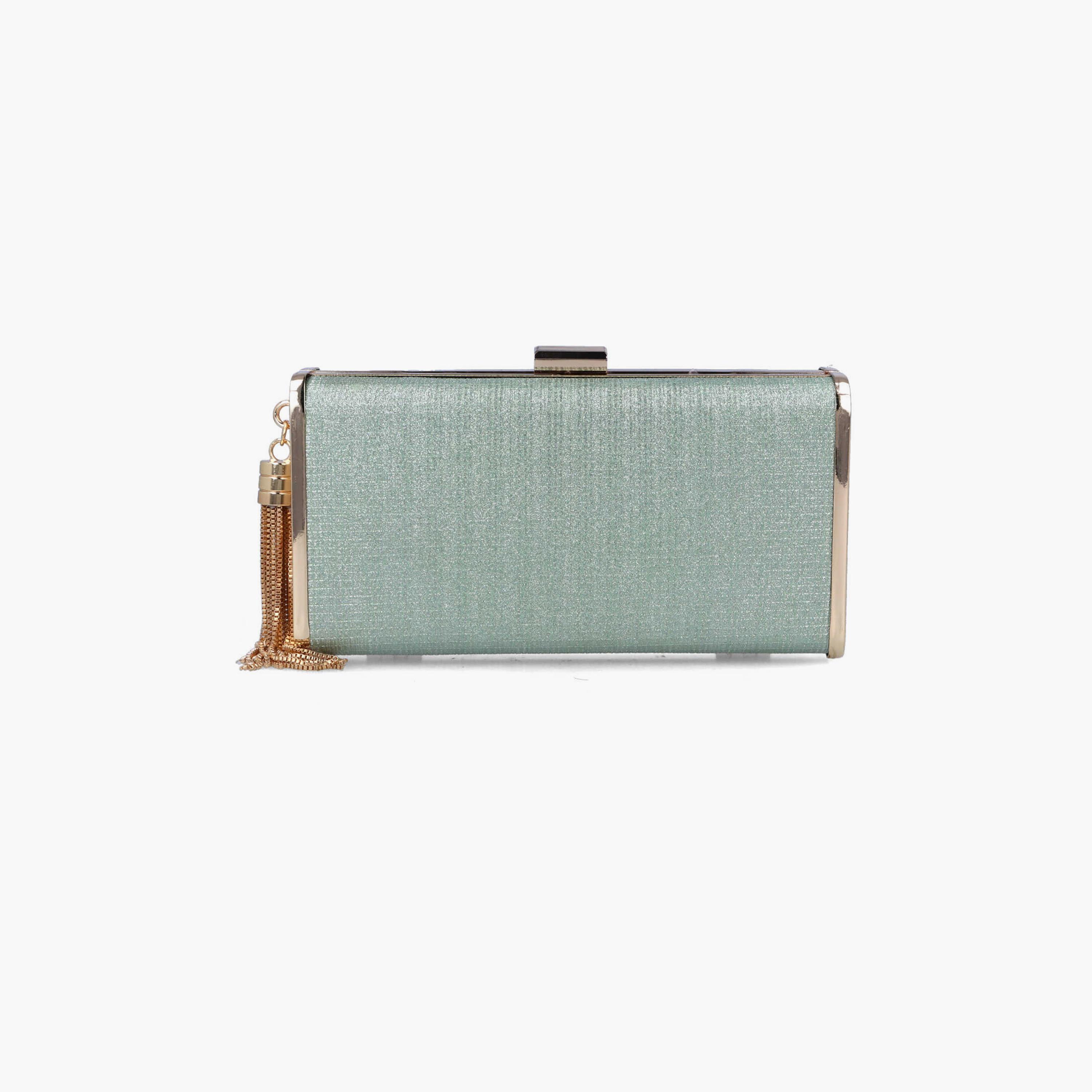 Menbur Textured Clutch With Tassel Design In Green-women-bagsandwallets-wallets-image-1