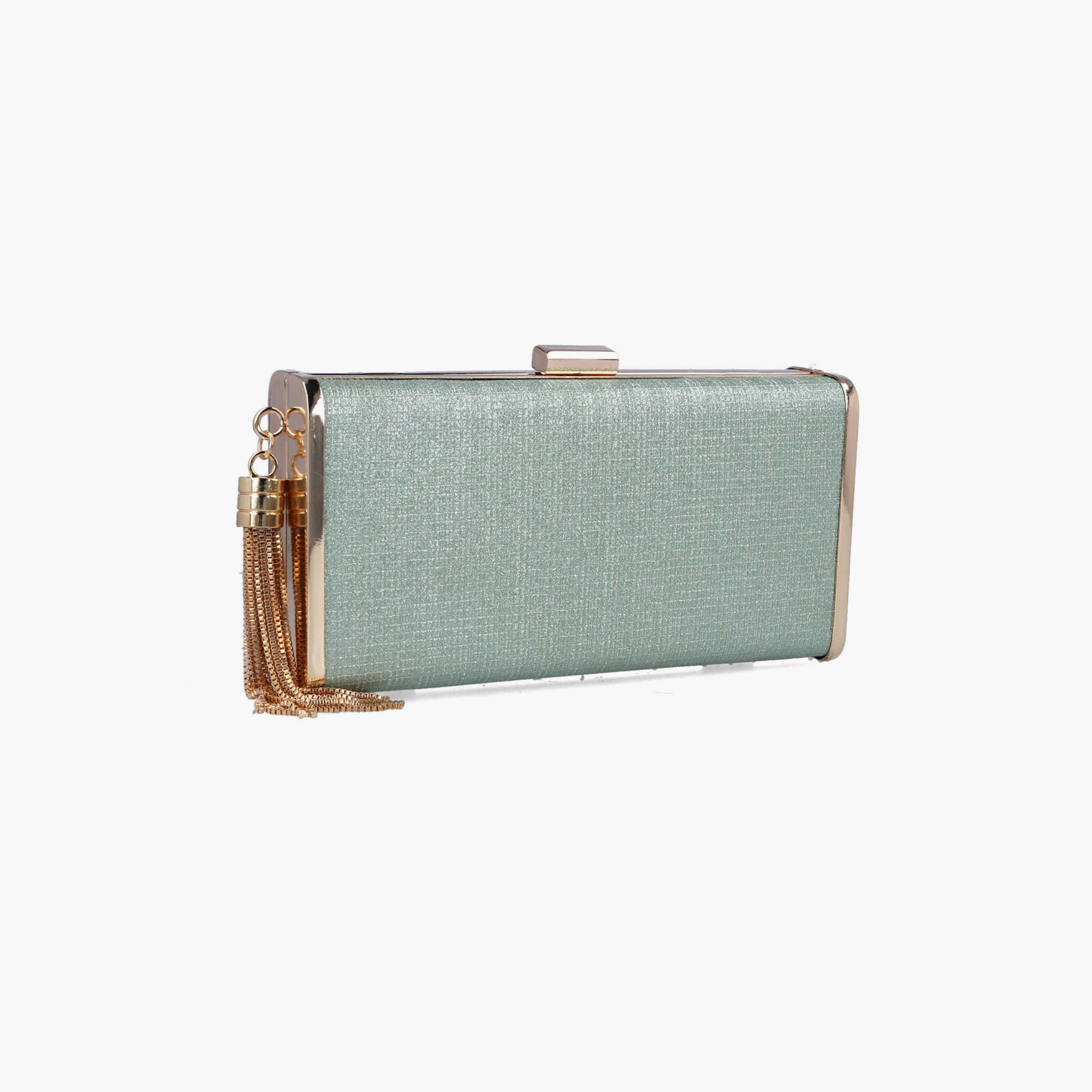 Menbur Textured Clutch With Tassel Design In Green-women-bagsandwallets-wallets-image-2