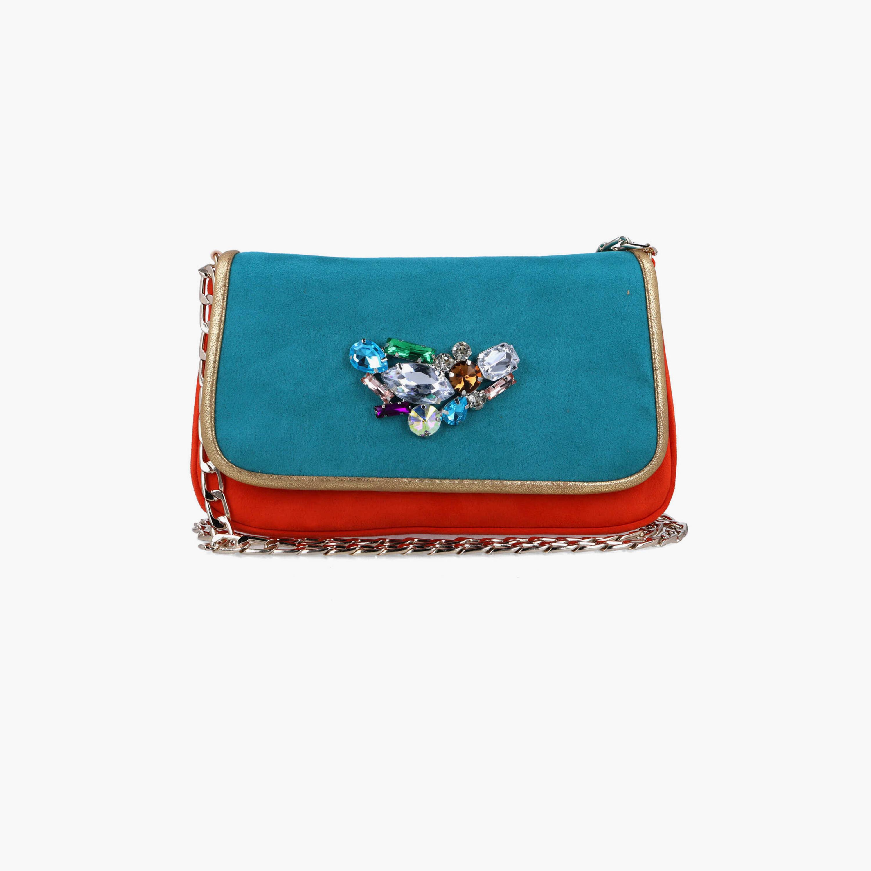 Menbur Embellished Crossbody Bag With Chain Strap In Blue-women-bagsandwallets-handbags-image-1