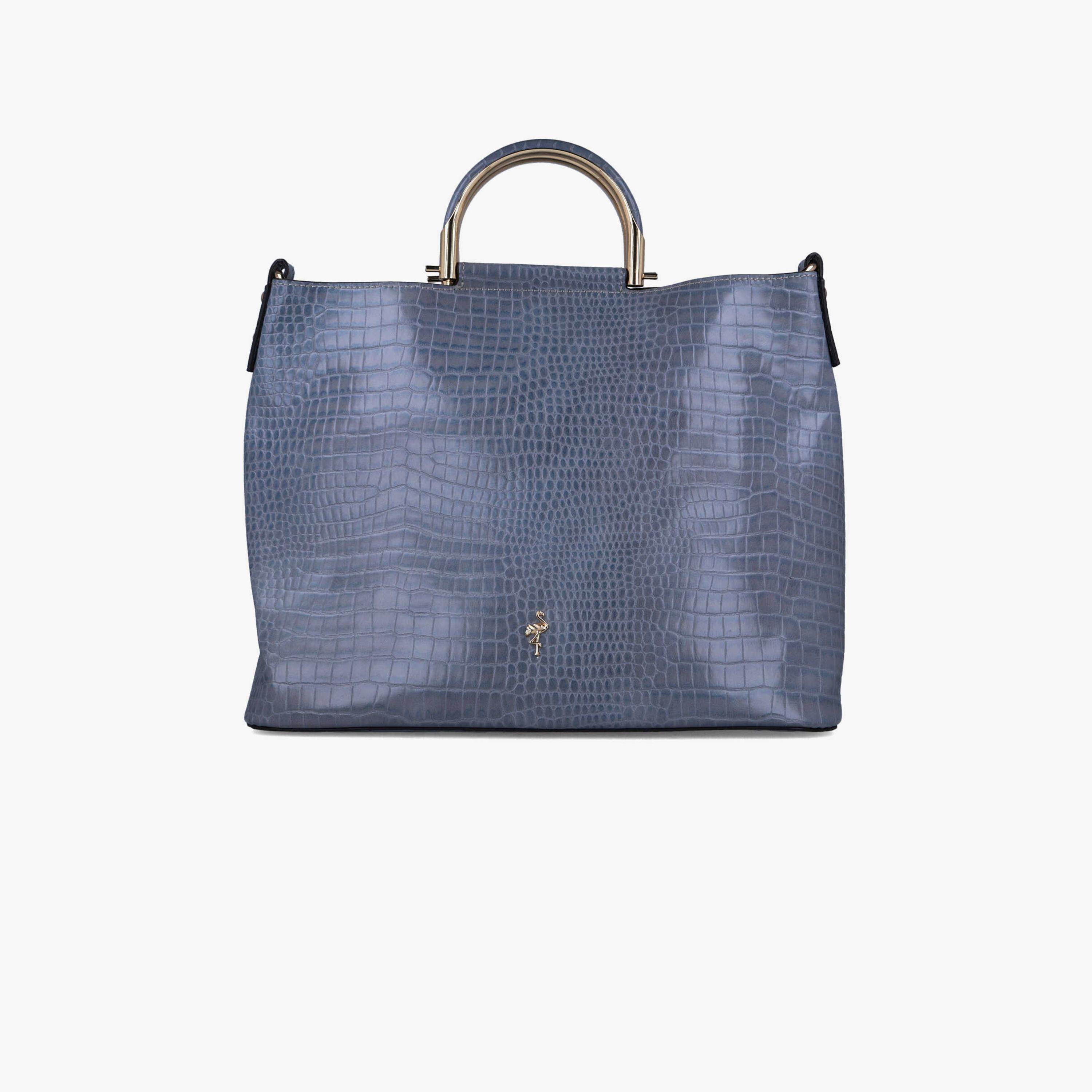 Menbur Animal Print Tote Bag With Reptile Texture In Blue-women-bagsandwallets-handbags-image-1