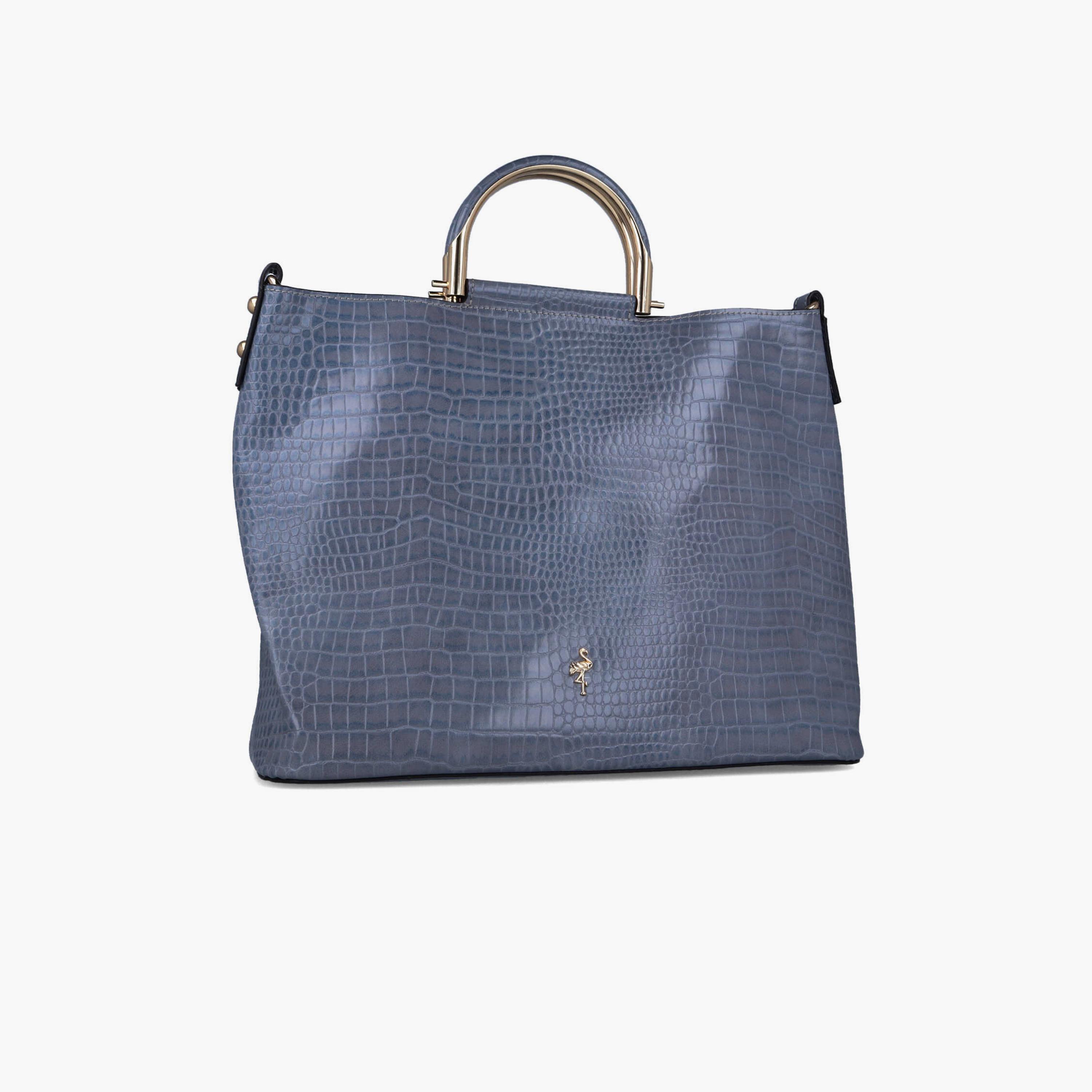 Menbur Animal Print Tote Bag With Reptile Texture In Blue-women-bagsandwallets-handbags-image-2