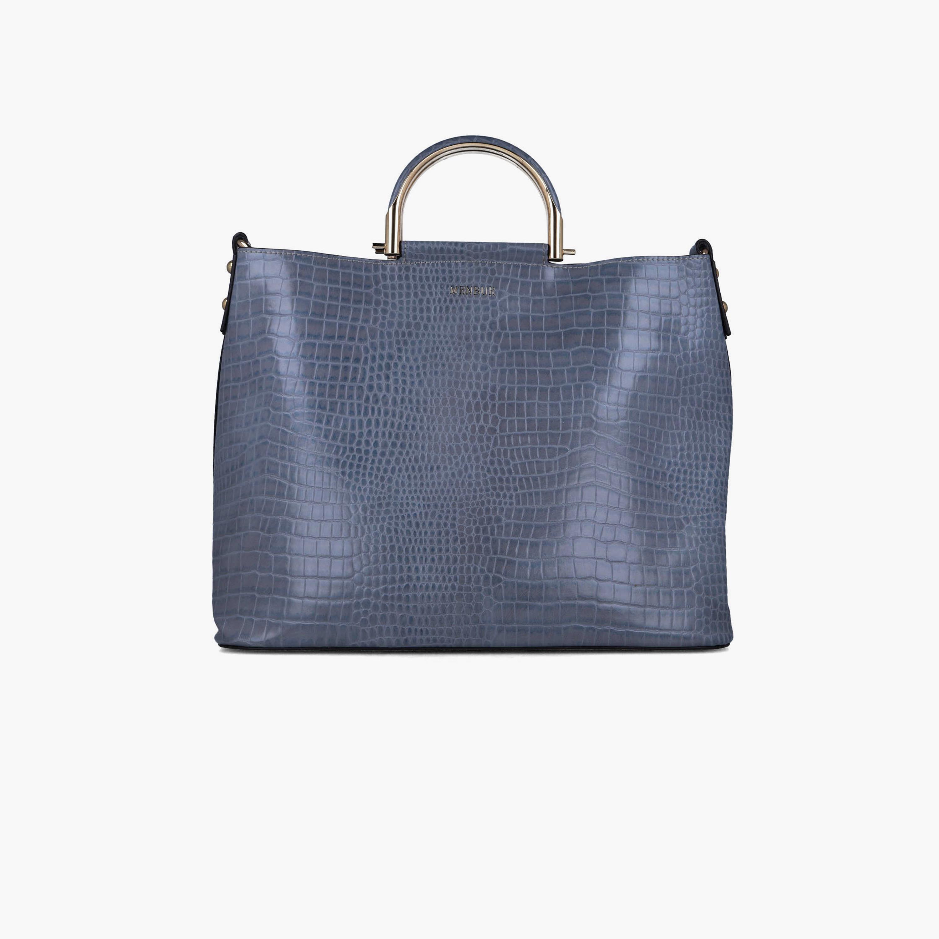 Menbur Animal Print Tote Bag With Reptile Texture In Blue-women-bagsandwallets-handbags-image-3