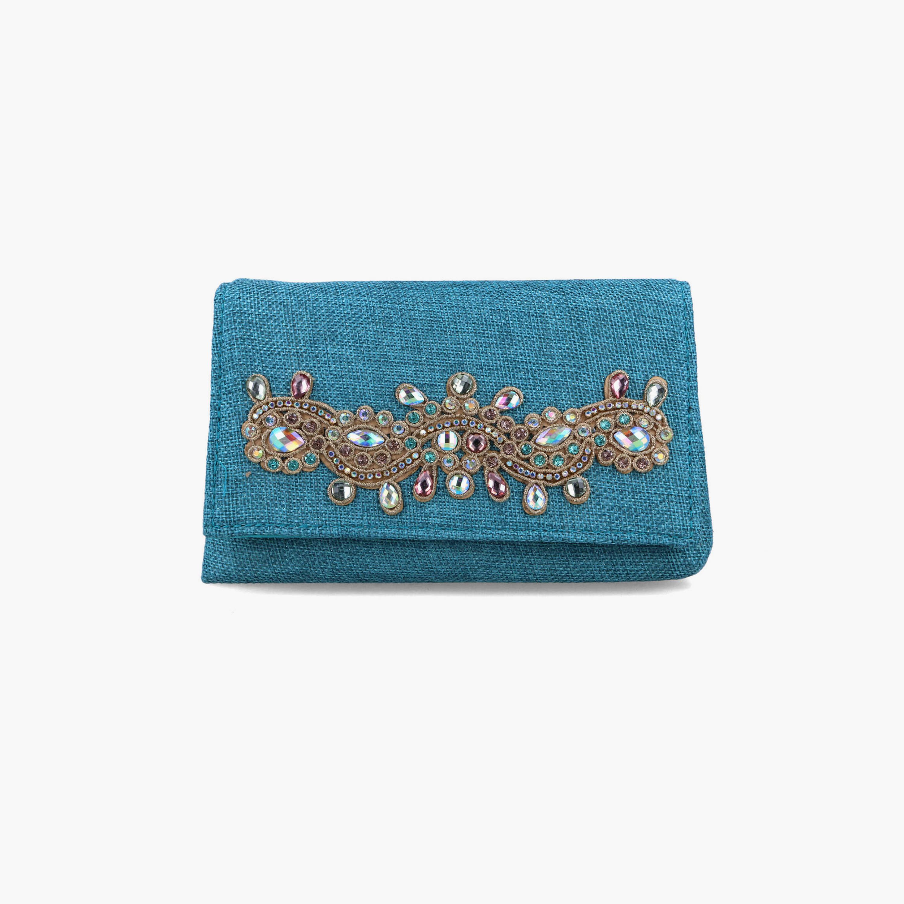 Menbur Embellished Clutch With Textured Design In Pink-women-bagsandwallets-wallets-image-1