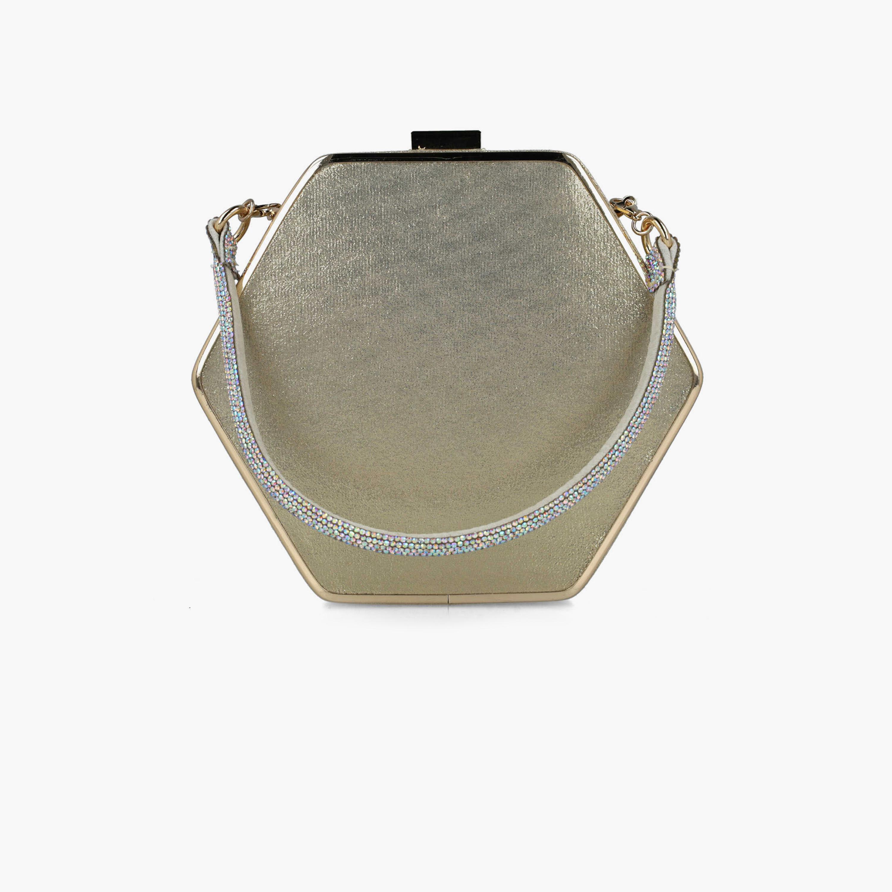 Menbur Embellished Clutch With Metallic Design In Gold-women-bagsandwallets-wallets-image-1