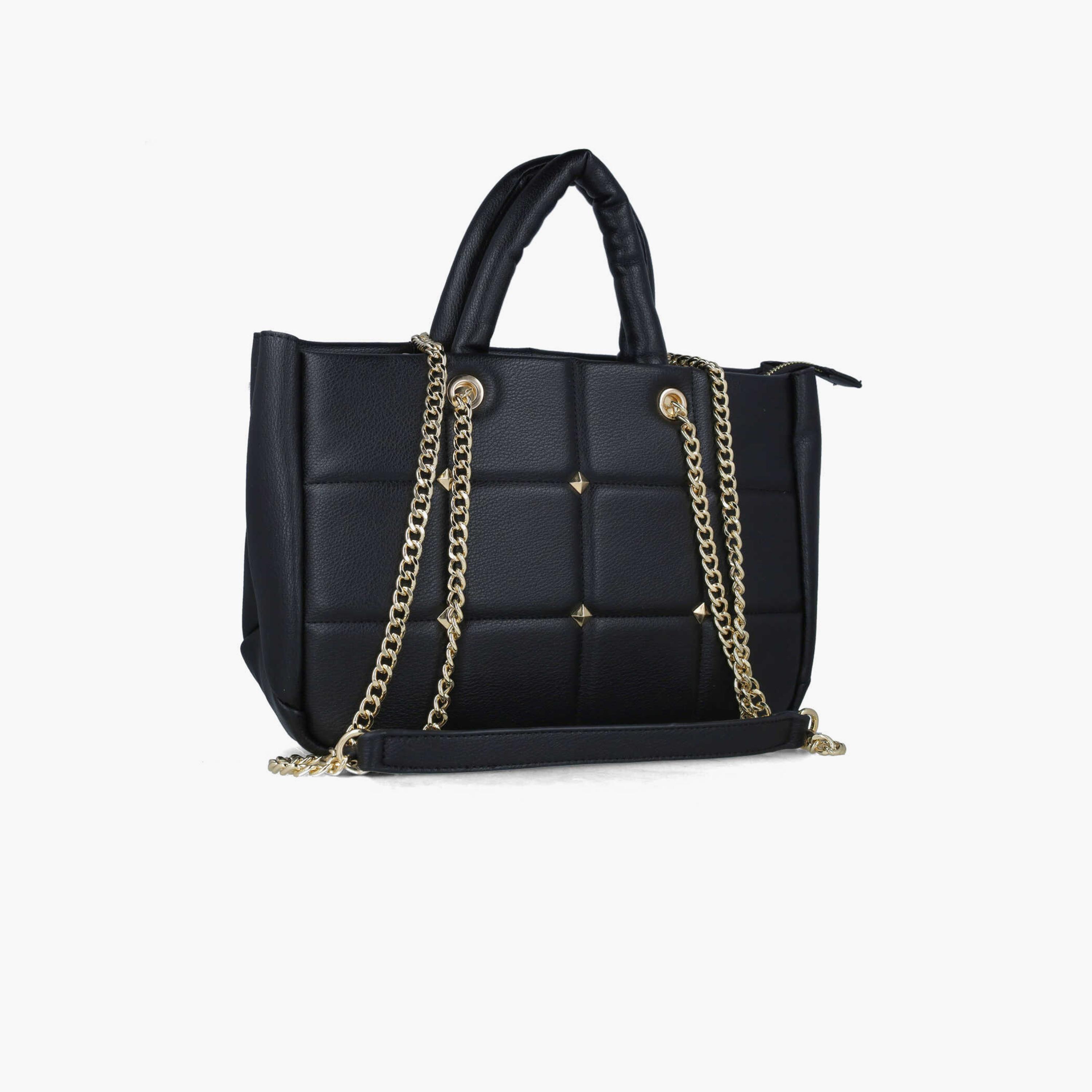 Menbur Textured Shoulder Bag With Chain Strap In Black-women-bagsandwallets-handbags-image-2