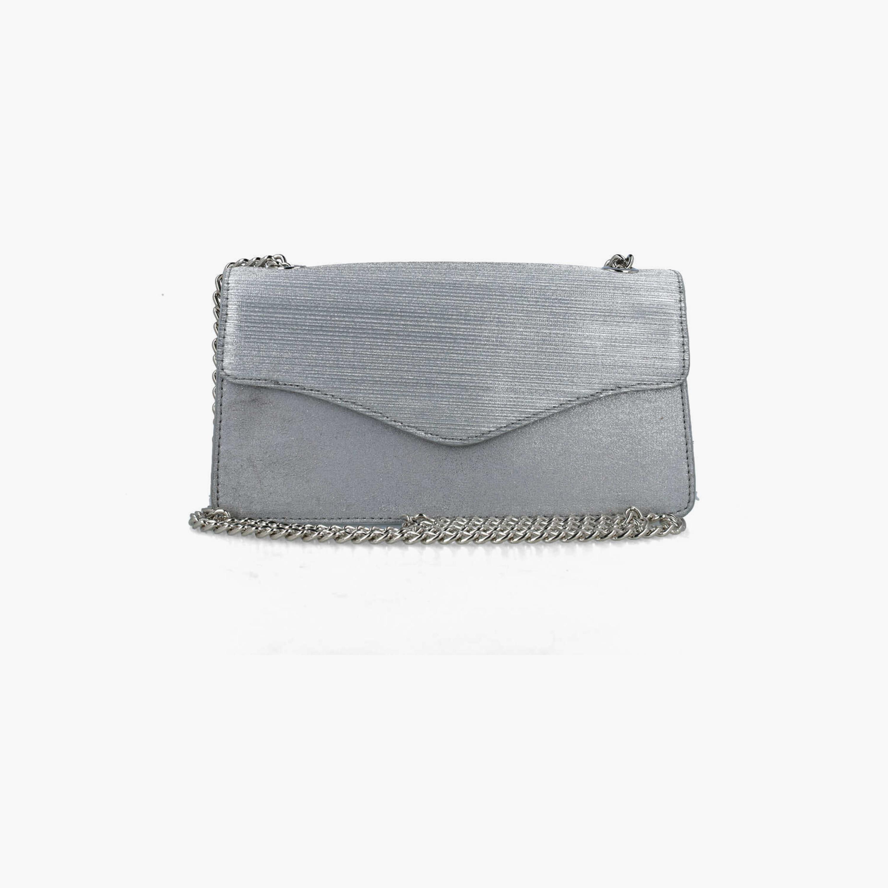 Menbur Textured Clutch With Chain Strap In Silver-women-bagsandwallets-wallets-image-1