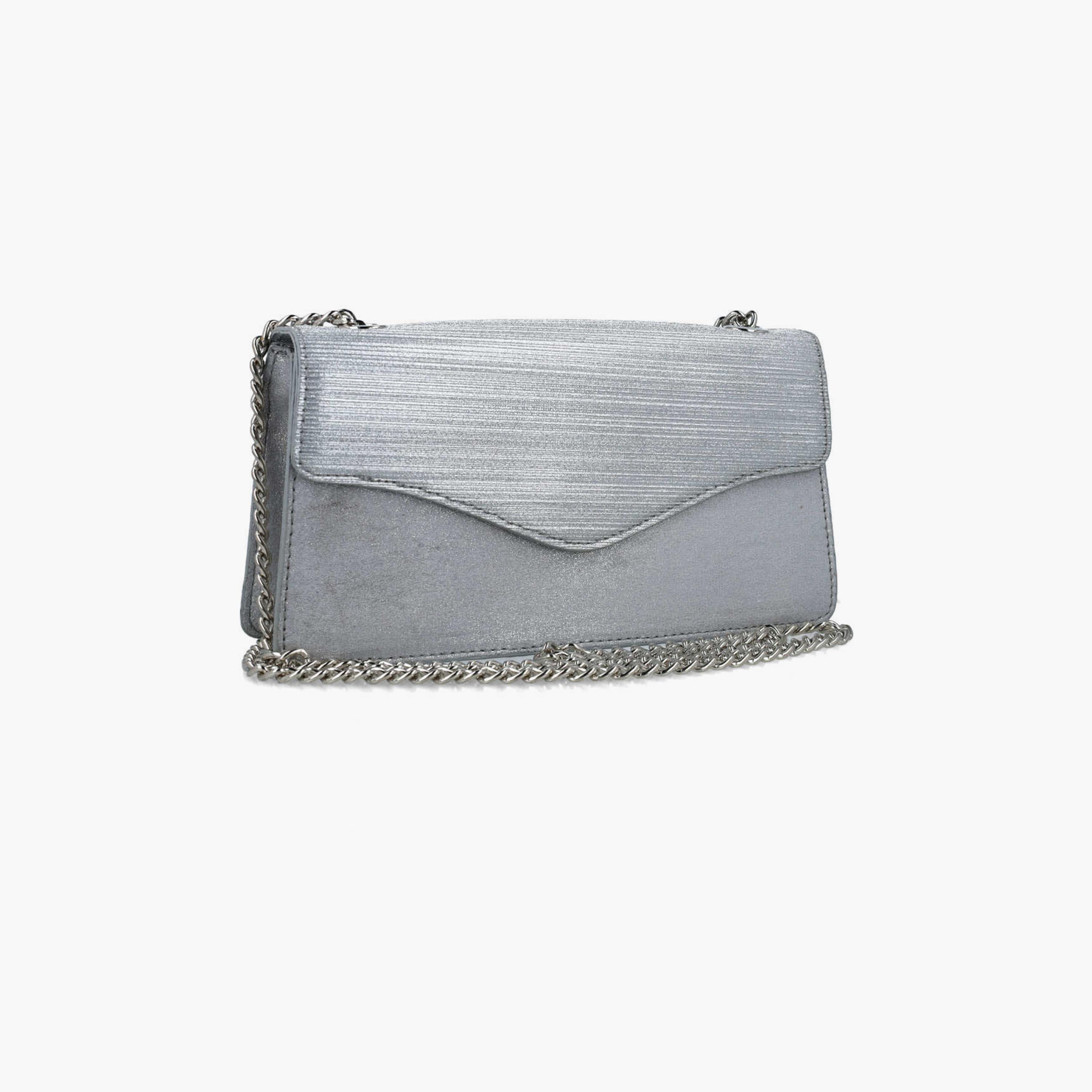 Menbur Textured Clutch With Chain Strap In Silver-women-bagsandwallets-wallets-image-2