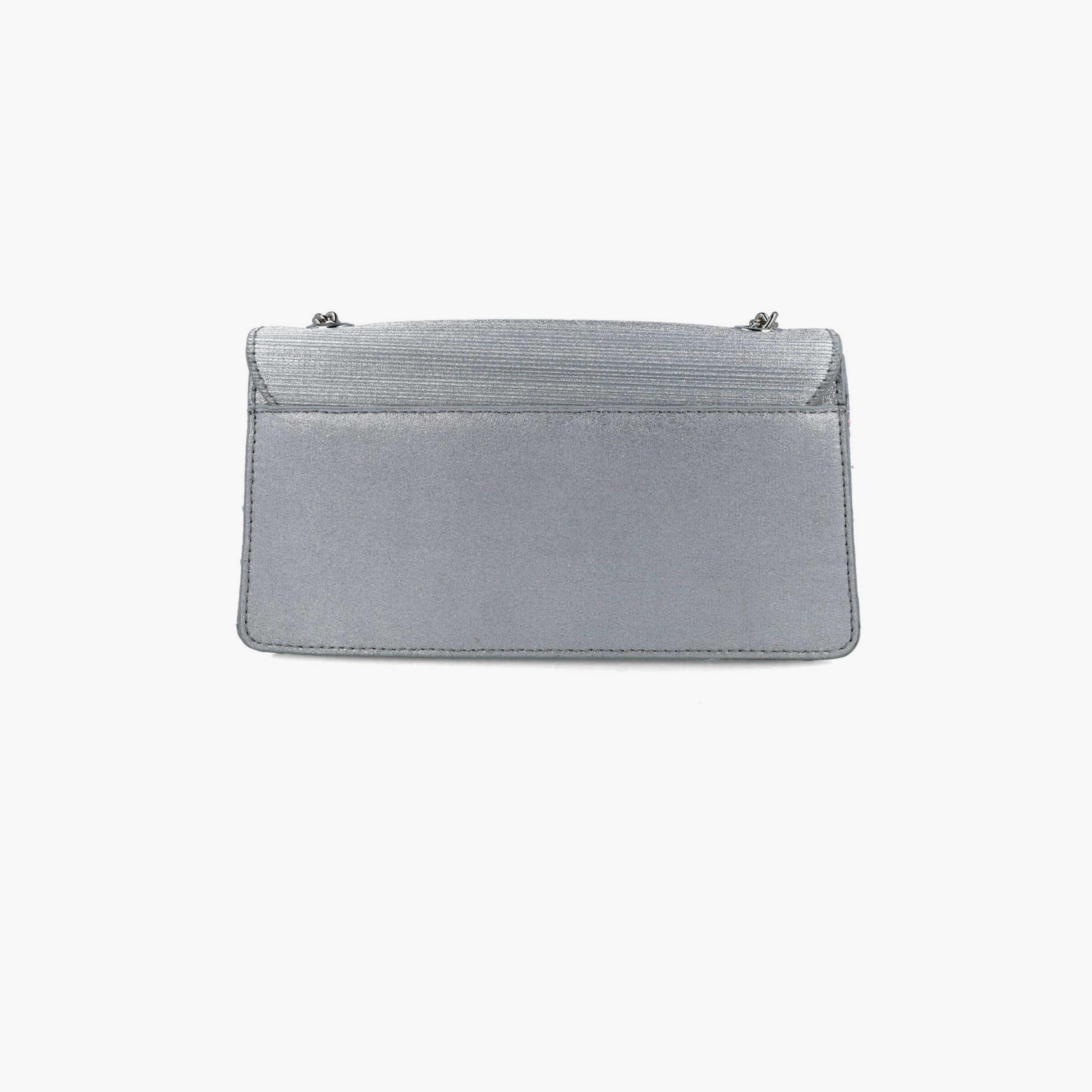 Menbur Textured Clutch With Chain Strap In Silver-women-bagsandwallets-wallets-image-3
