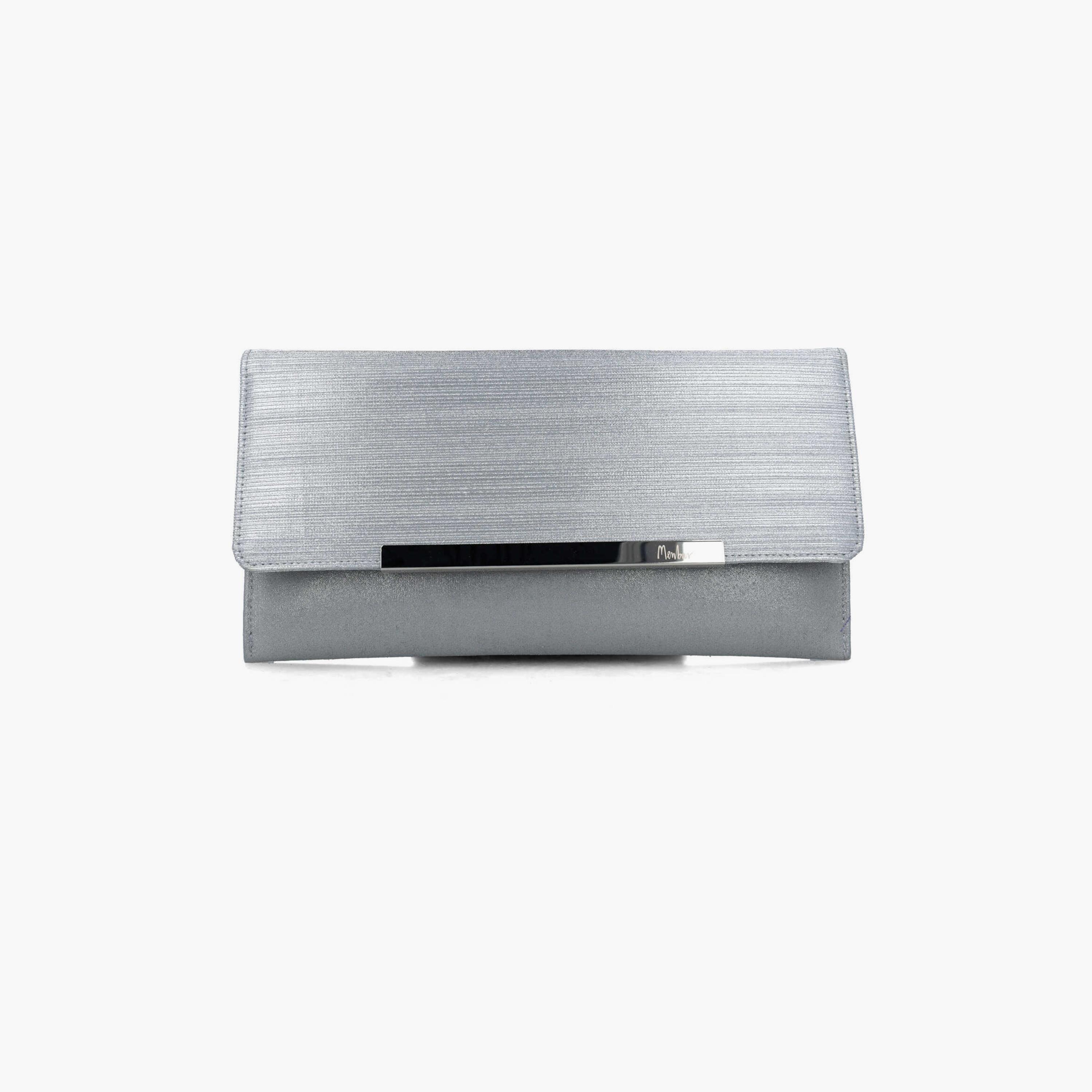 Menbur Textured Clutch With Metal Design On The Flap In Silver-women-bagsandwallets-wallets-image-1
