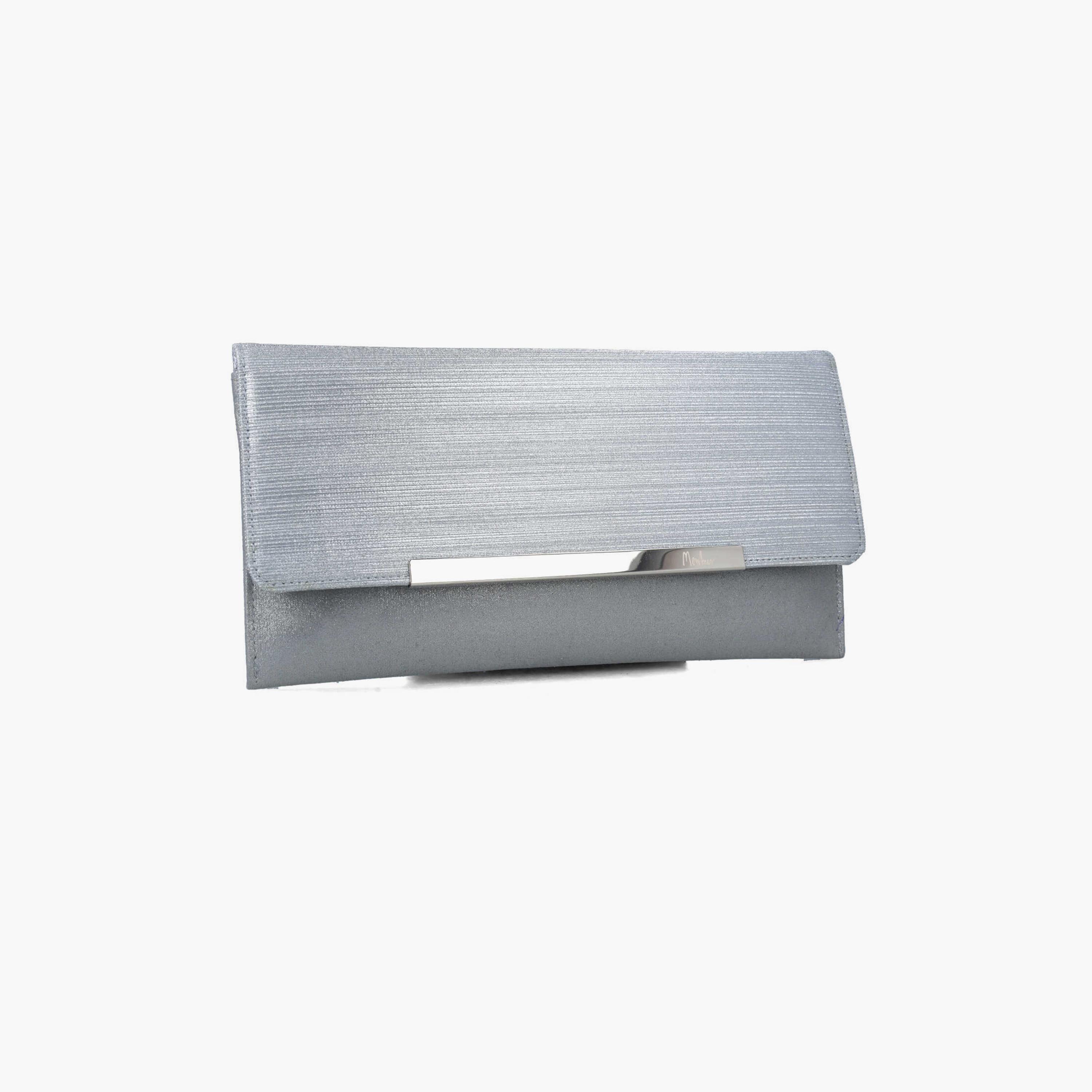 Menbur Textured Clutch With Metal Design On The Flap In Silver-women-bagsandwallets-wallets-image-2