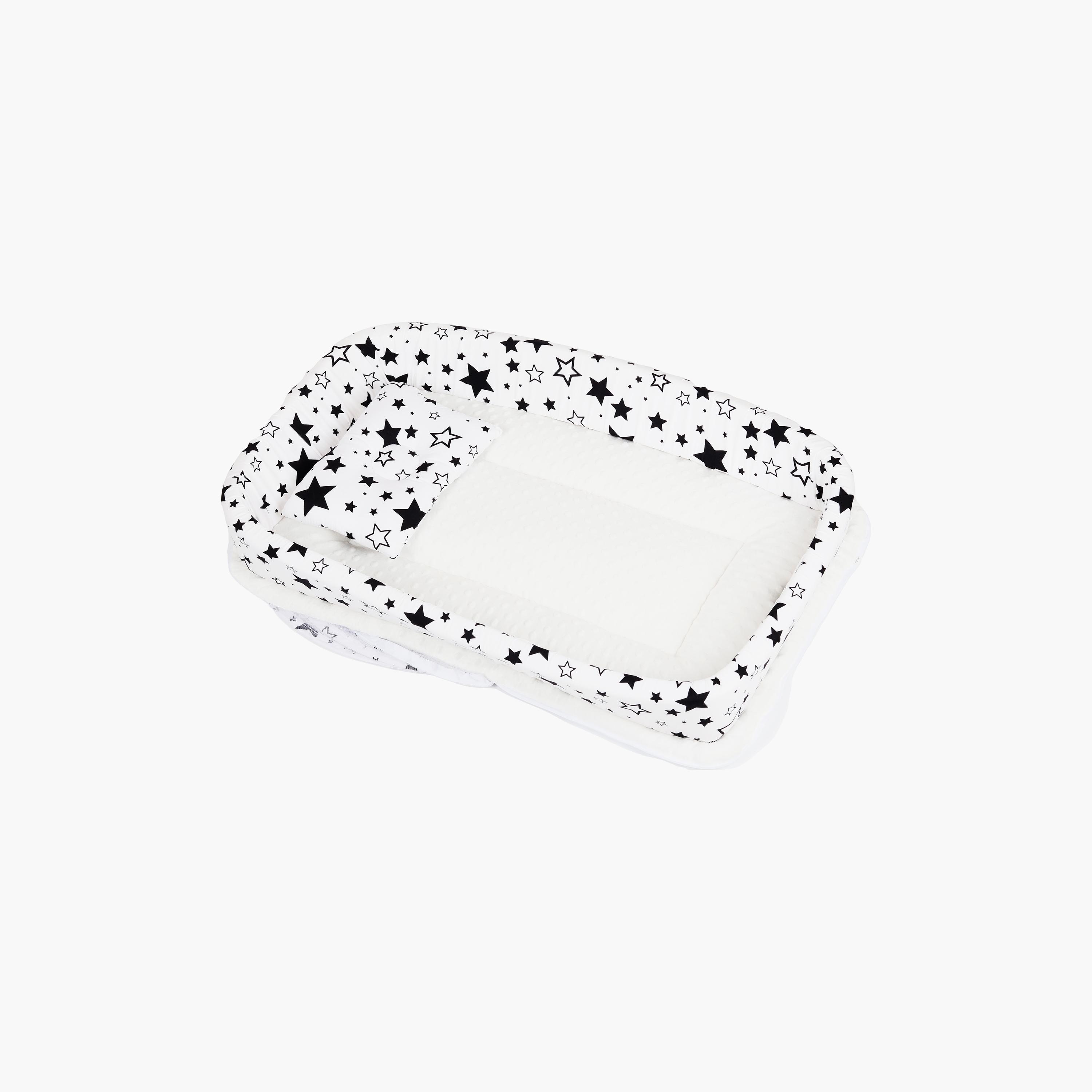 Little Angel Portable Bed with Comfy Padding, Stars, White-baby-nursery-furniture-cribsandbeds-bassinets-image-2