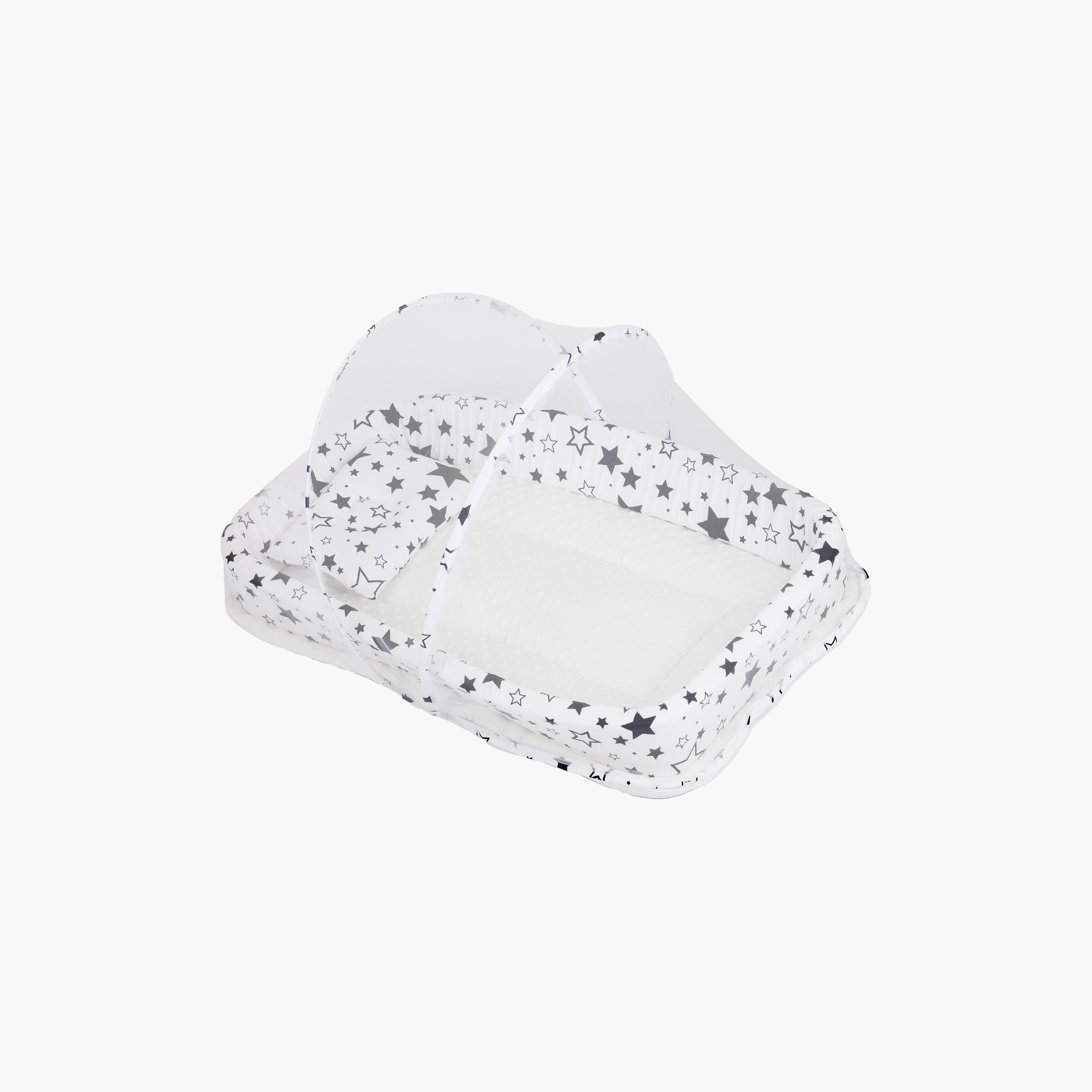 Little Angel Portable Bed with Comfy Padding, Stars, White-baby-nursery-furniture-cribsandbeds-bassinets-image-3