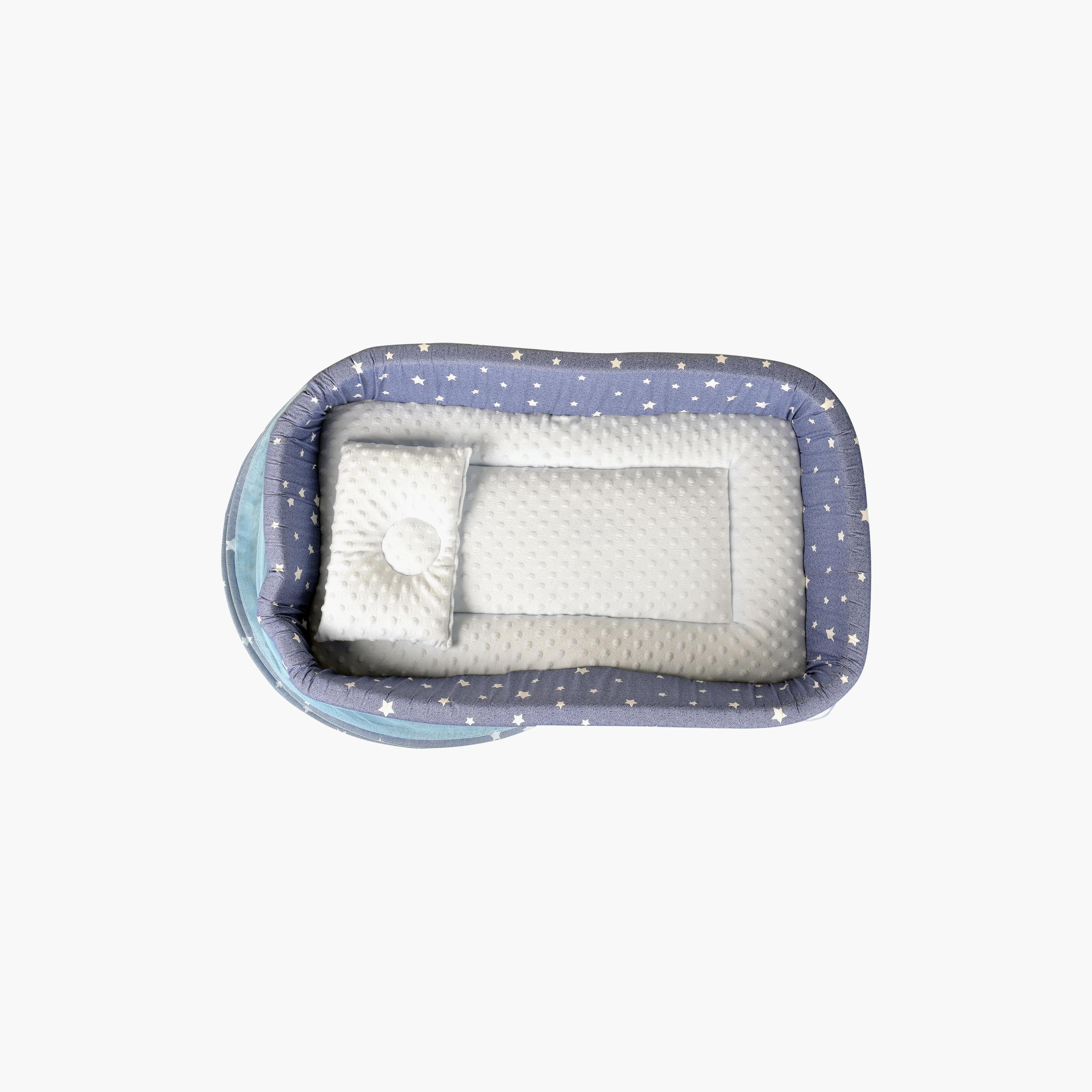 Little Angel Portable Bed with Comfy Padding, Stars, Blue-baby-nursery-furniture-cribsandbeds-bassinets-image-1