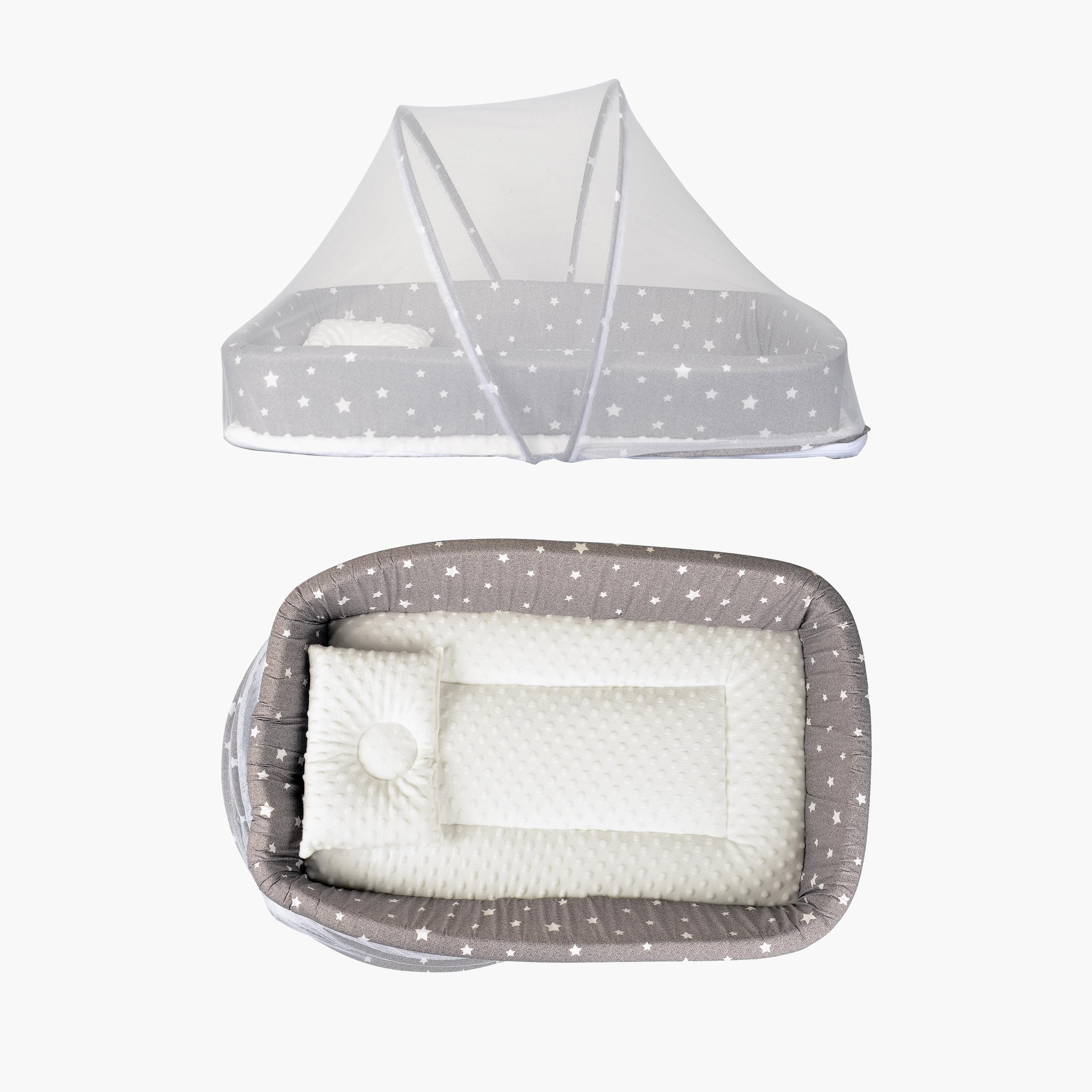 سرير محمول مع حشوة مريحة من نايت آنجل، رمادي-baby-nursery-furniture-cribsandbeds-bassinets-image-1