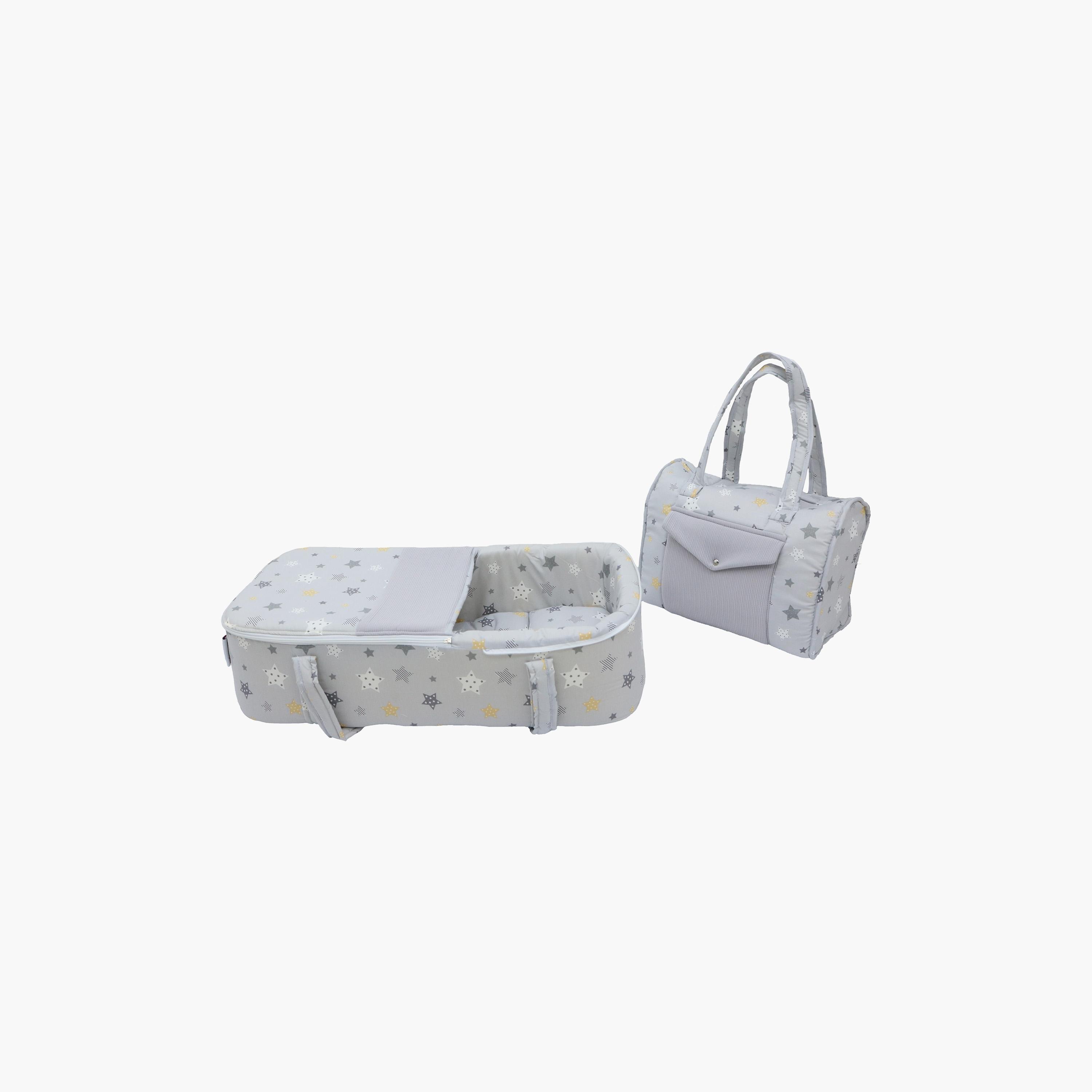 مهد حمل أطفال مع حقيبة حفاضات من نايت آنجل، نجمة، رمادي-baby-nursery-furniture-cribsandbeds-bassinets-image-1