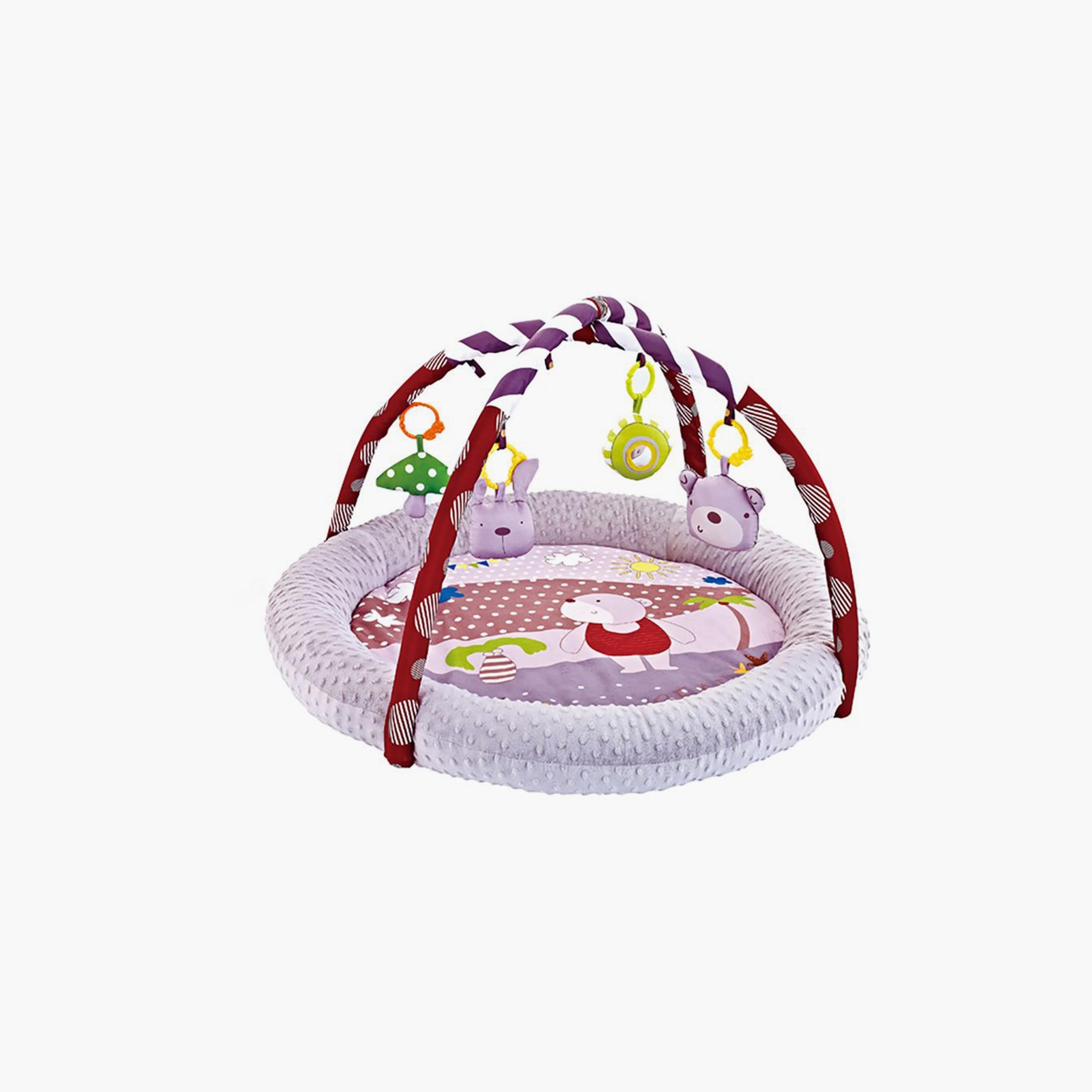 Little Angel Activity Gym Round Playmat with Hanging Rattle Toys, Bear, Grey-baby-infantactivity-playgyms-image-1