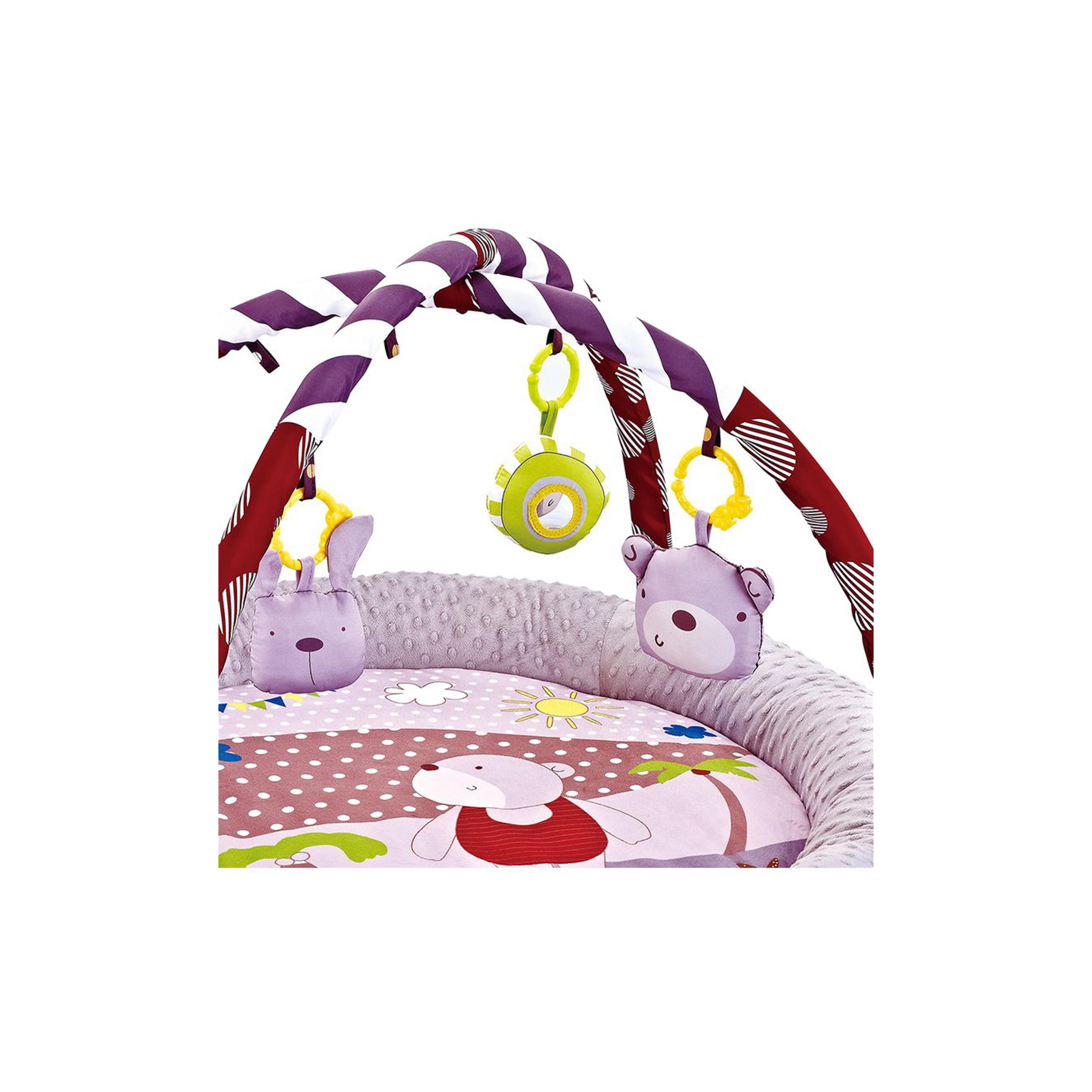 Little Angel Activity Gym Round Playmat with Hanging Rattle Toys, Bear, Grey-baby-infantactivity-playgyms-image-2