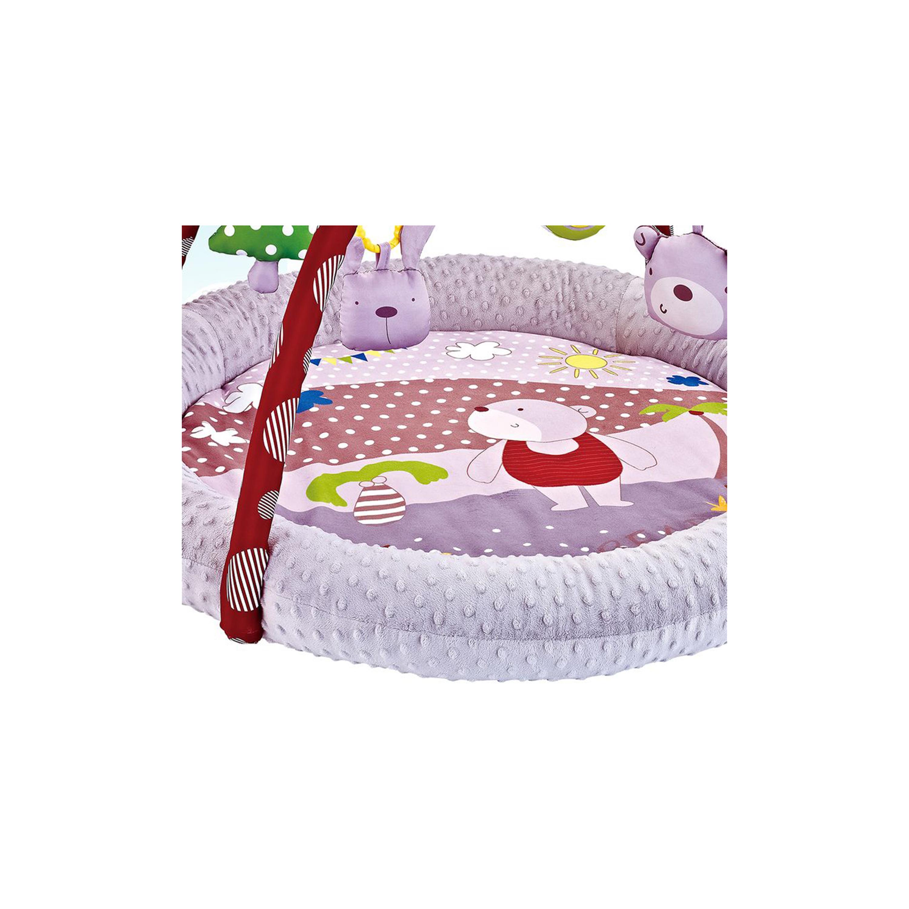 Little Angel Activity Gym Round Playmat with Hanging Rattle Toys, Bear, Grey-baby-infantactivity-playgyms-image-3