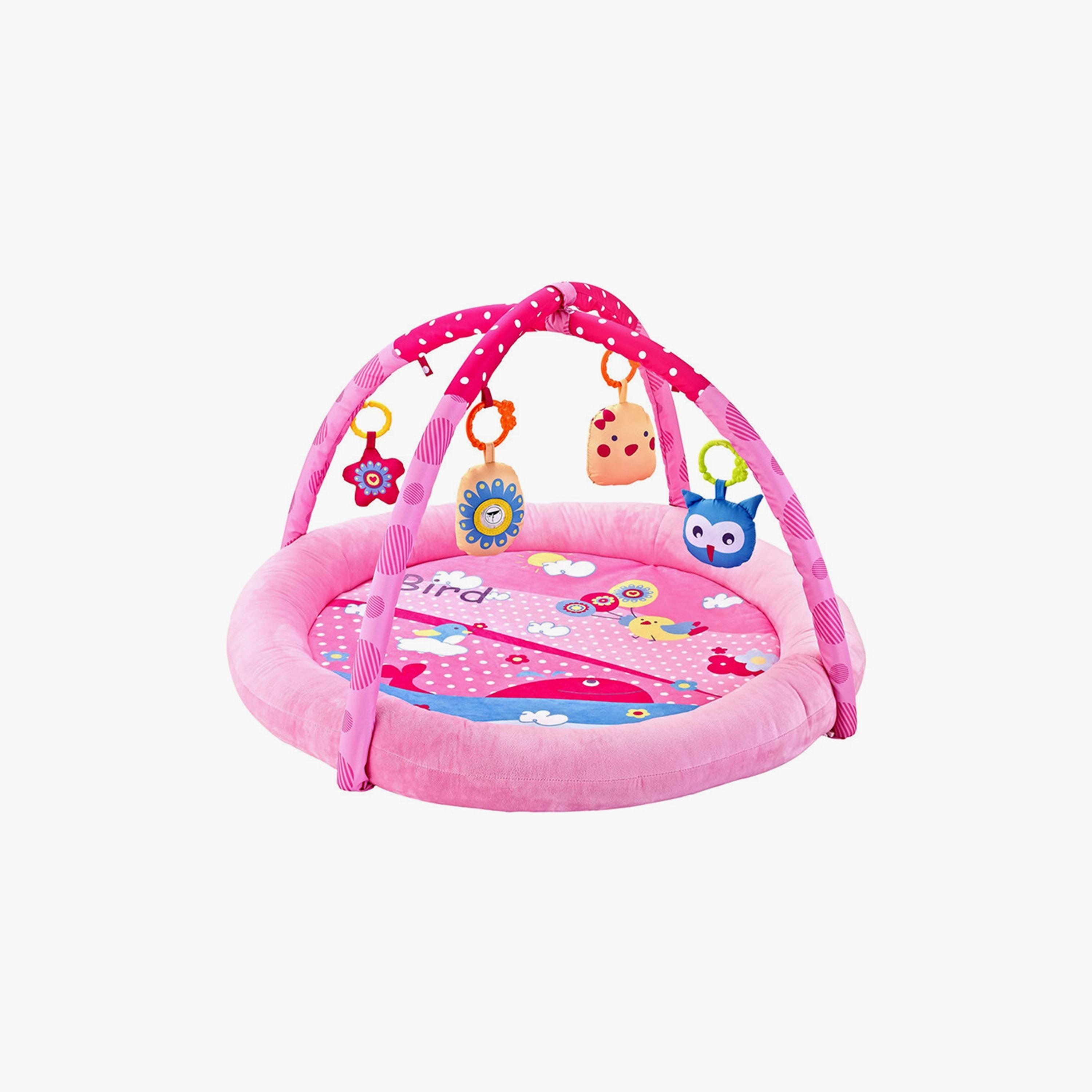 Little Angel Activity Gym Round Playmat with Hanging Rattle Toys, Bird, Pink-baby-infantactivity-playgyms-image-1