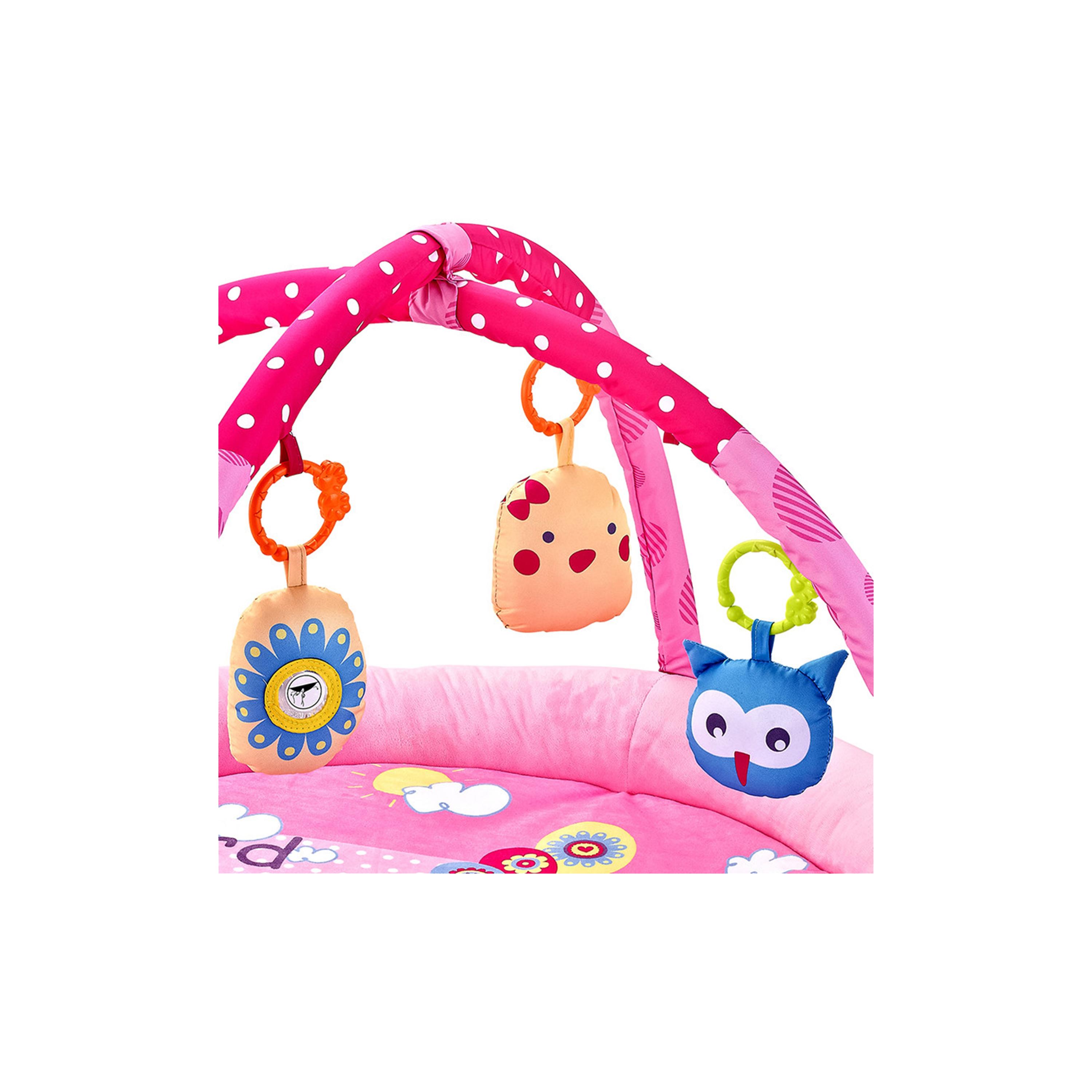 Little Angel Activity Gym Round Playmat with Hanging Rattle Toys, Bird, Pink-baby-infantactivity-playgyms-image-2