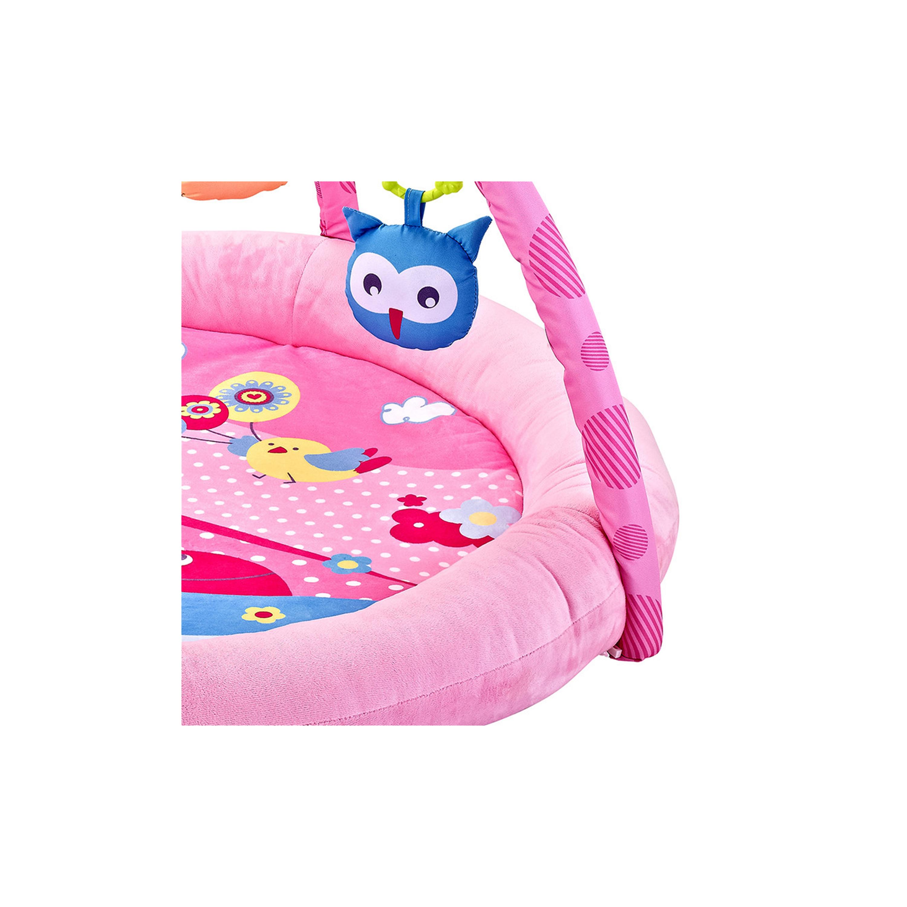 Little Angel Activity Gym Round Playmat with Hanging Rattle Toys, Bird, Pink-baby-infantactivity-playgyms-image-3