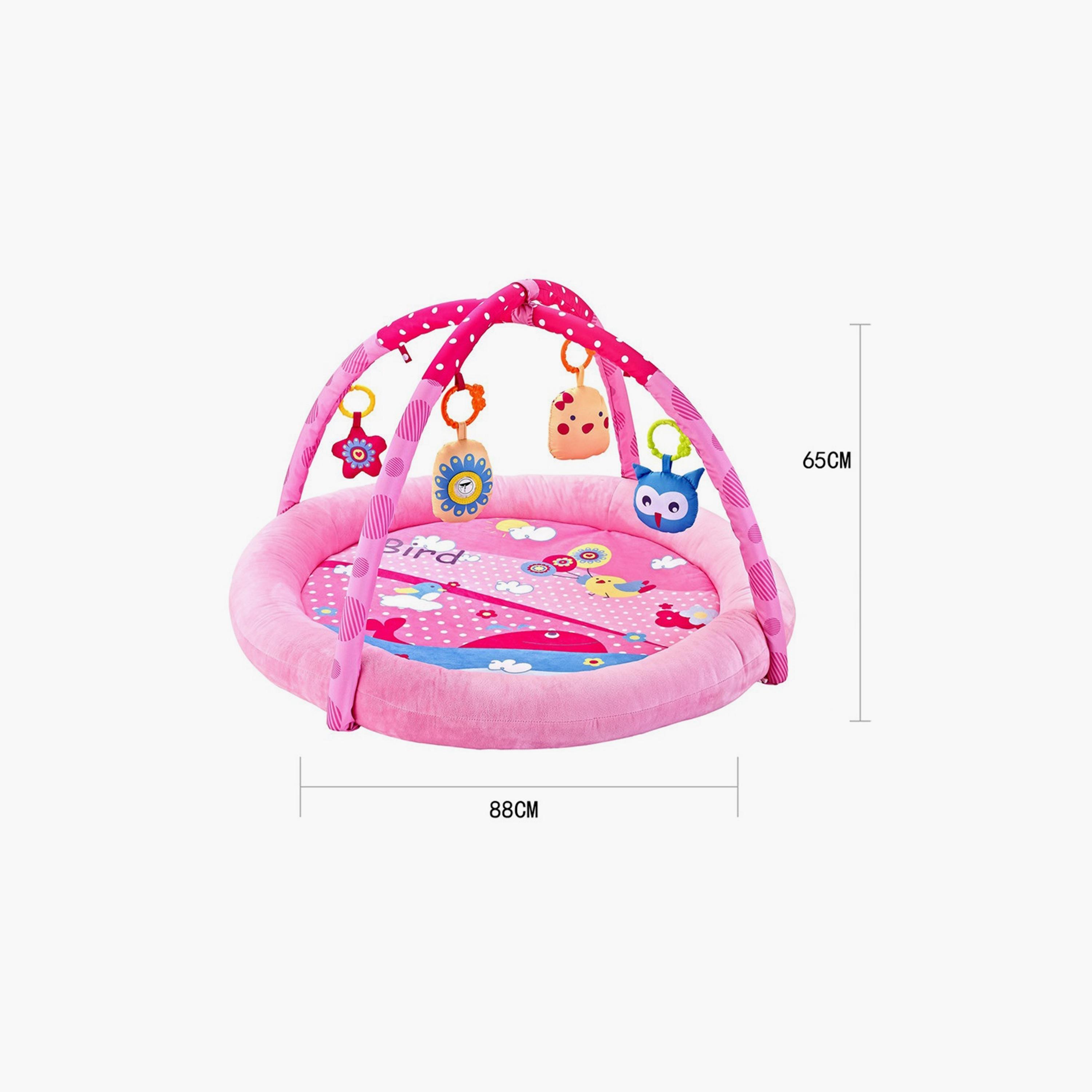 Little Angel Activity Gym Round Playmat with Hanging Rattle Toys, Bird, Pink-baby-infantactivity-playgyms-image-5