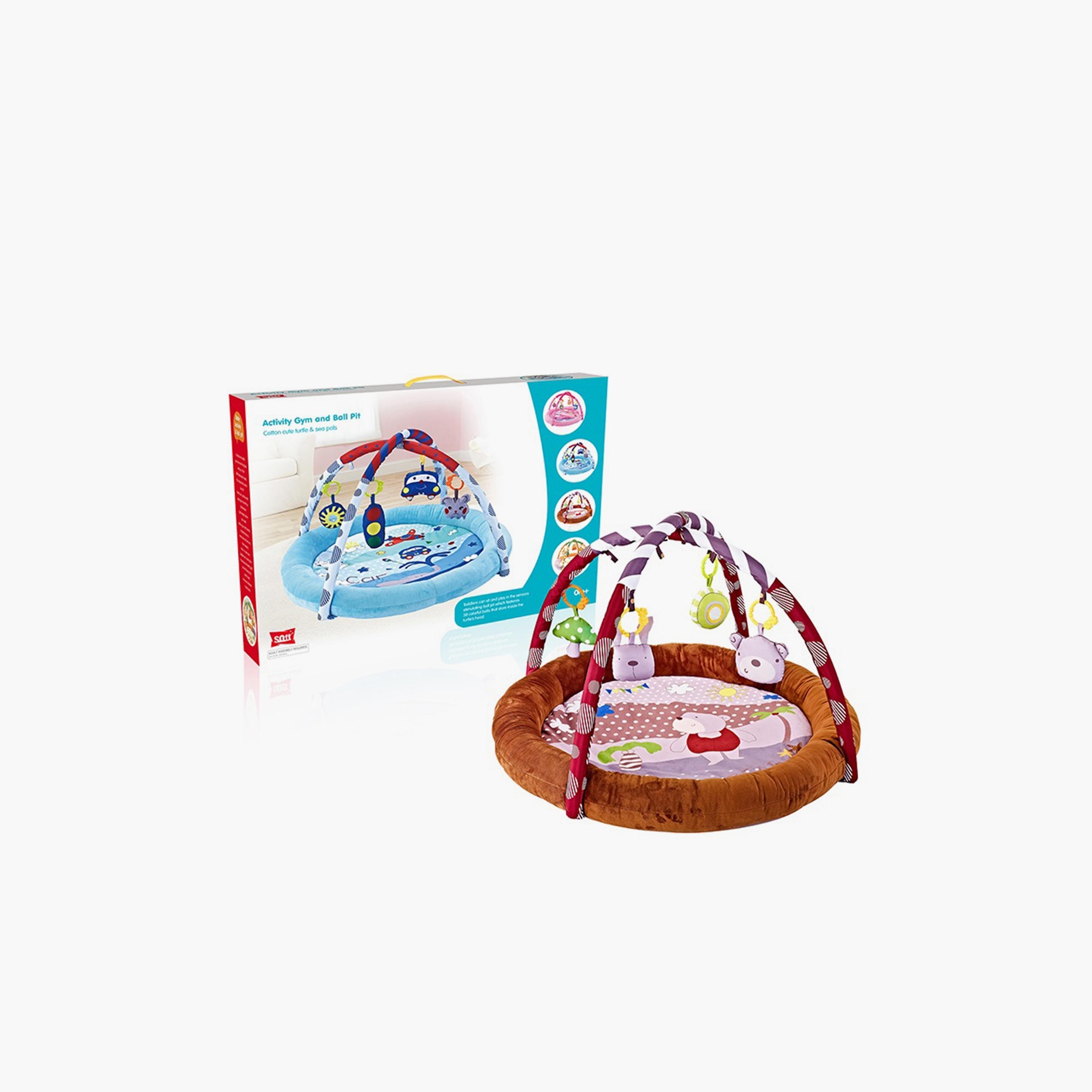 Little Angel Activity Gym Round Playmat with Hanging Rattle Toys, Bear, Brown-baby-infantactivity-playgyms-image-2