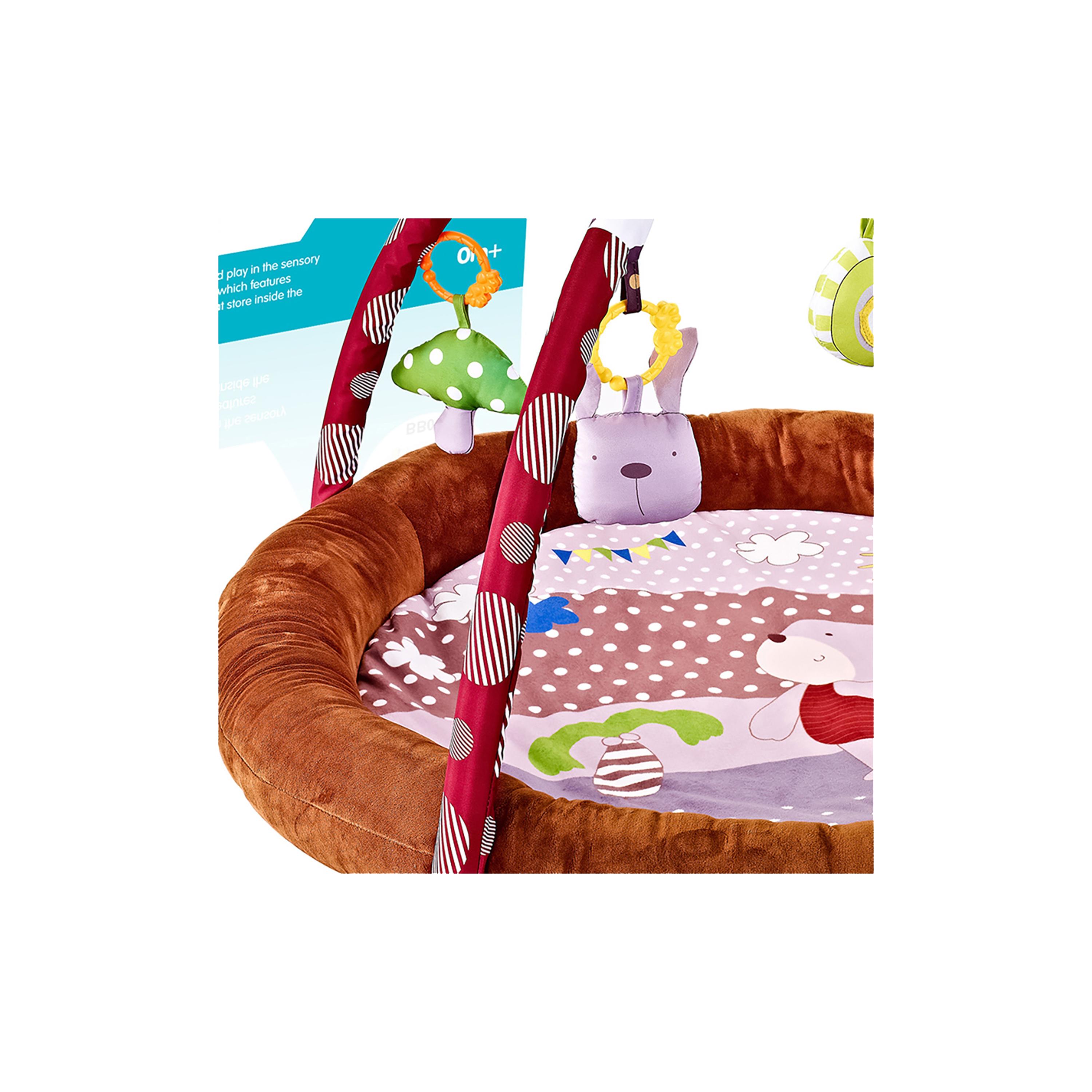 Little Angel Activity Gym Round Playmat with Hanging Rattle Toys, Bear, Brown-baby-infantactivity-playgyms-image-3