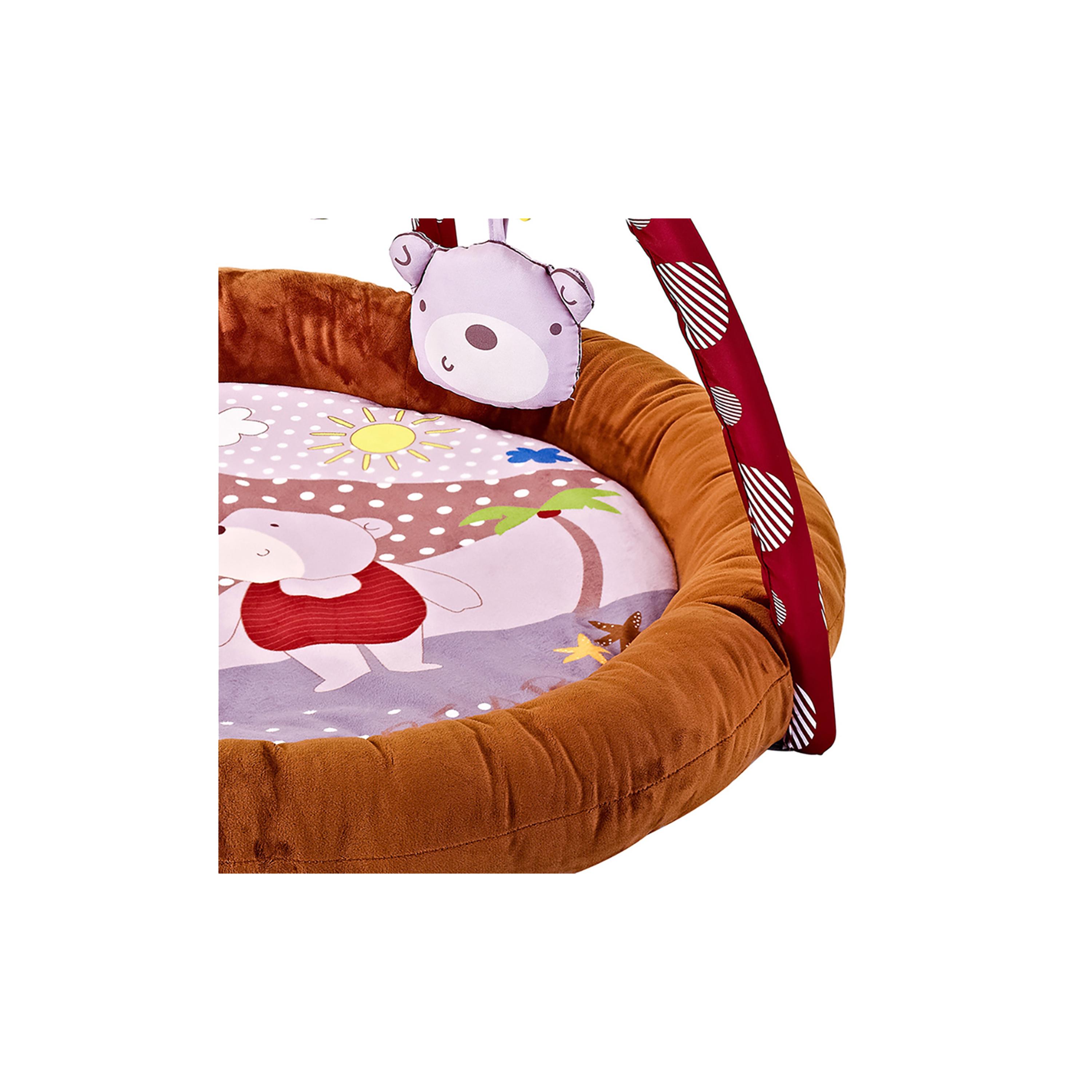 Little Angel Activity Gym Round Playmat with Hanging Rattle Toys, Bear, Brown-baby-infantactivity-playgyms-image-4