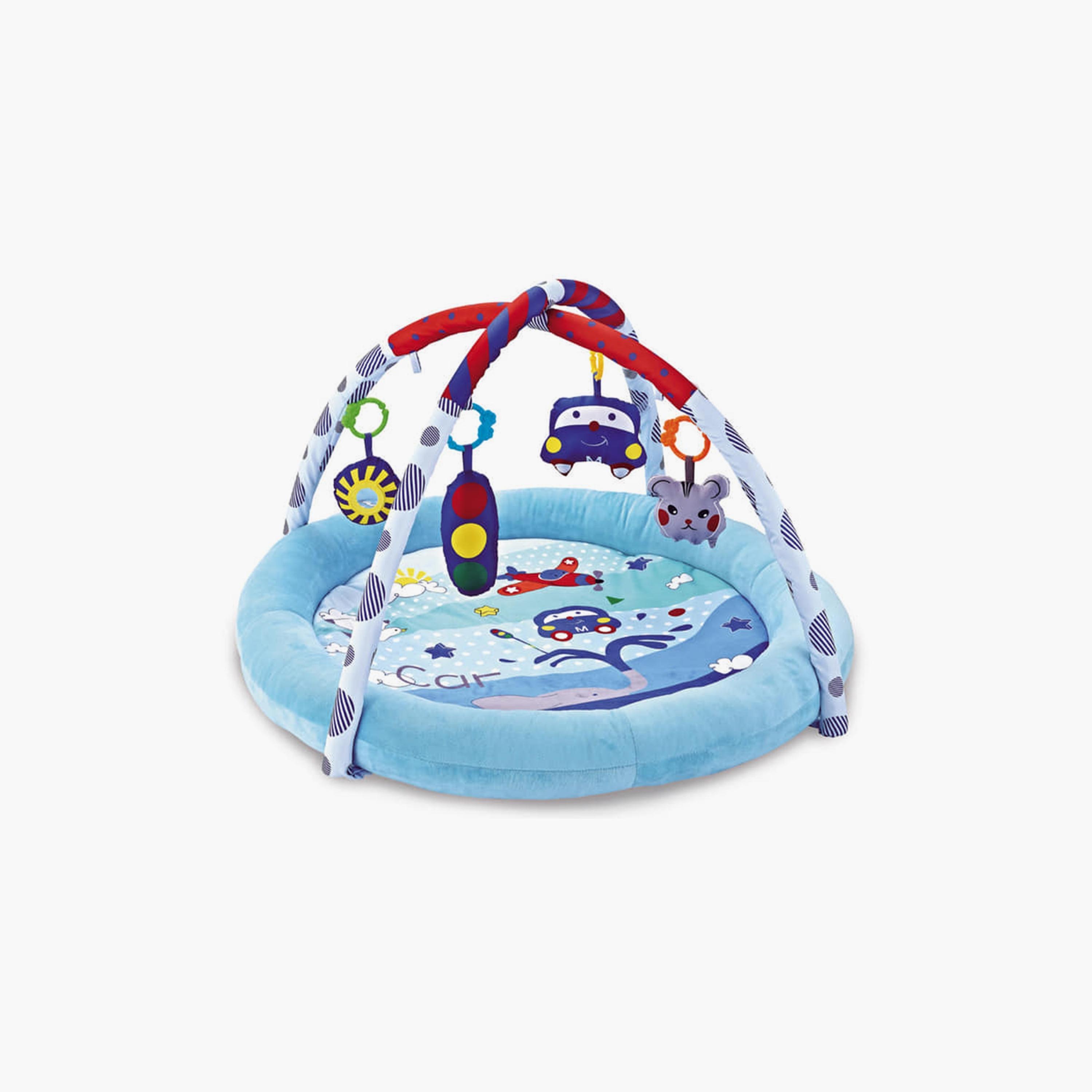 Little Angel Activity Gym Round Playmat with Hanging Rattle Toys, Car, Blue-baby-infantactivity-playgyms-image-1
