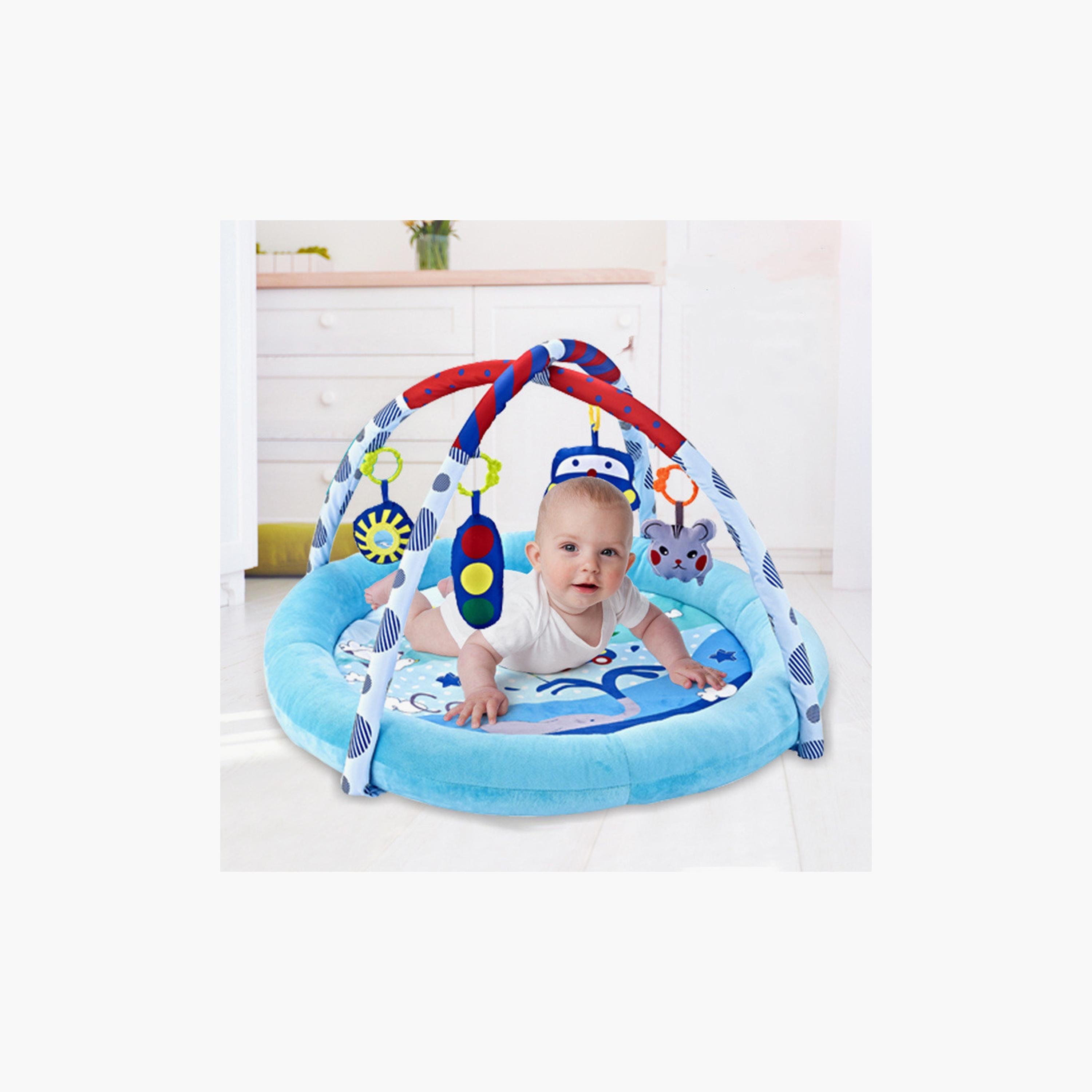 Little Angel Activity Gym Round Playmat with Hanging Rattle Toys, Car, Blue-baby-infantactivity-playgyms-image-2