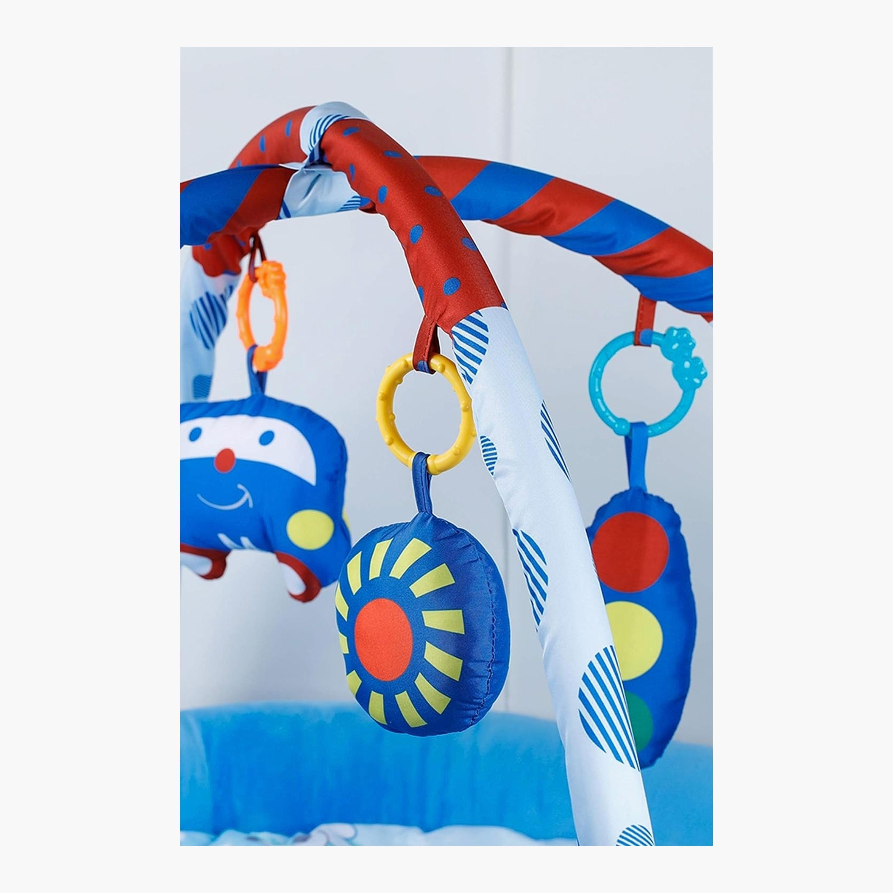 Little Angel Activity Gym Round Playmat with Hanging Rattle Toys, Car, Blue-baby-infantactivity-playgyms-image-3