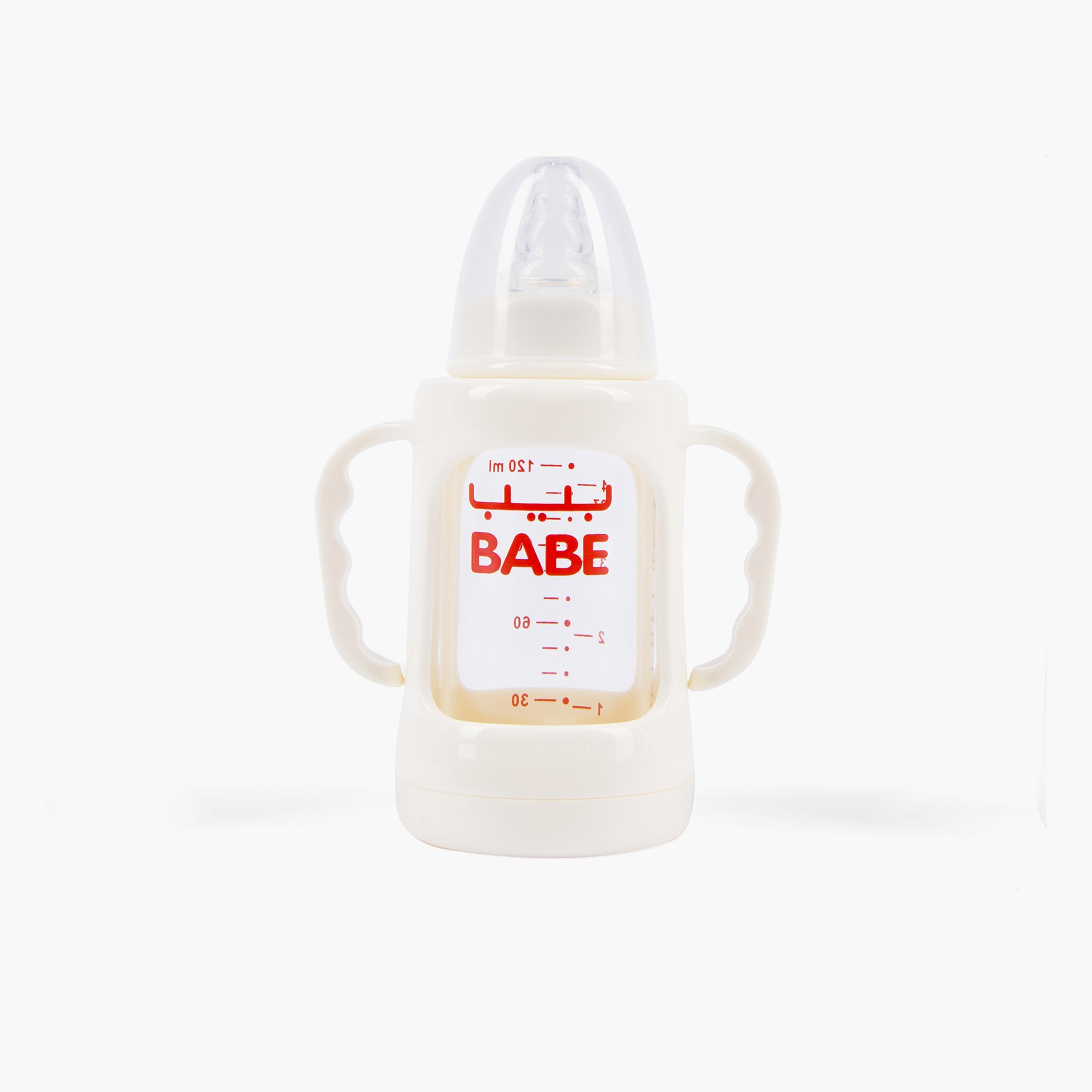 Babe Feeding Glass Bottle with Handle, 120 ml-baby-feeding-feedingbottles-bottlesandteats-image-1