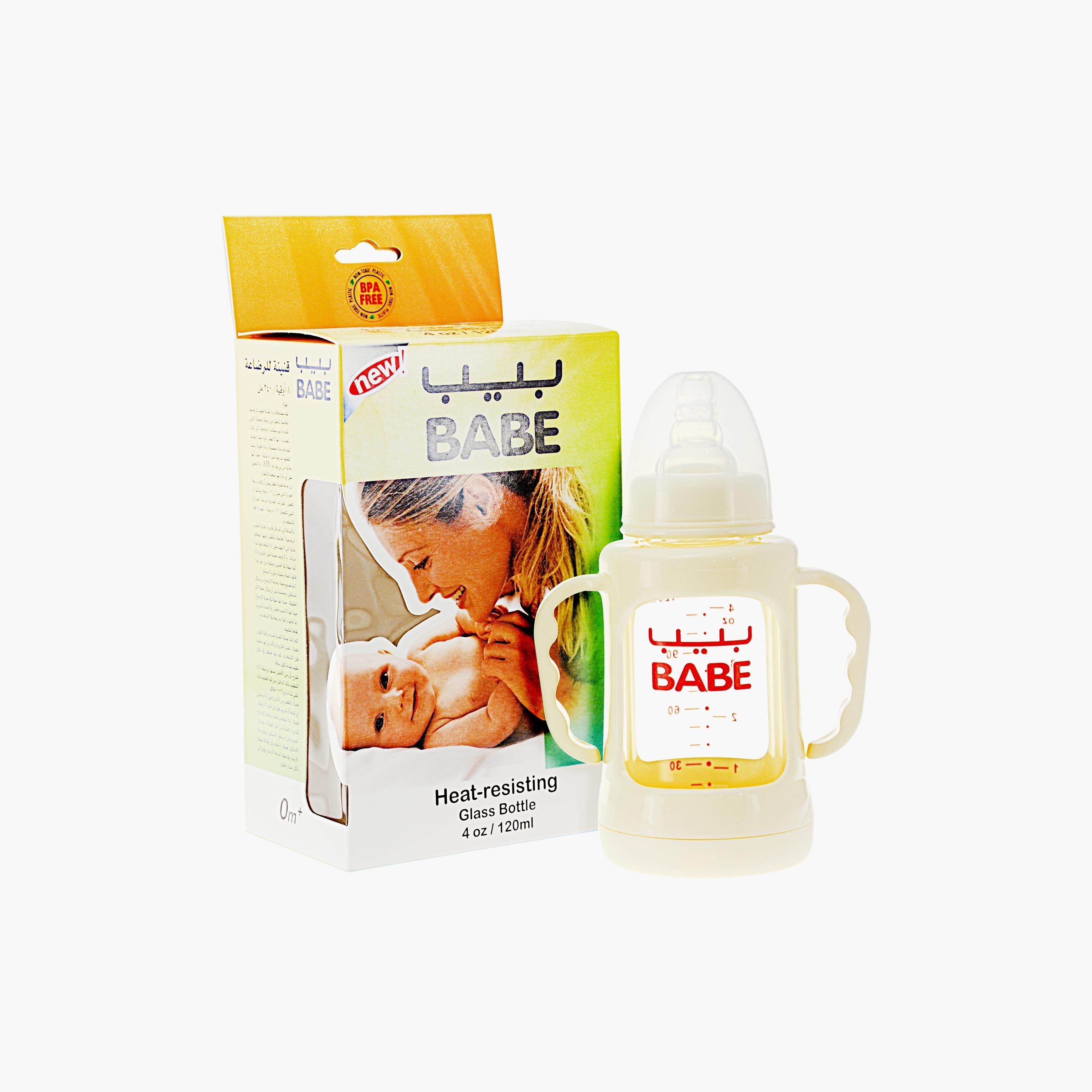 Babe Feeding Glass Bottle with Handle, 120 ml-baby-feeding-feedingbottles-bottlesandteats-image-3