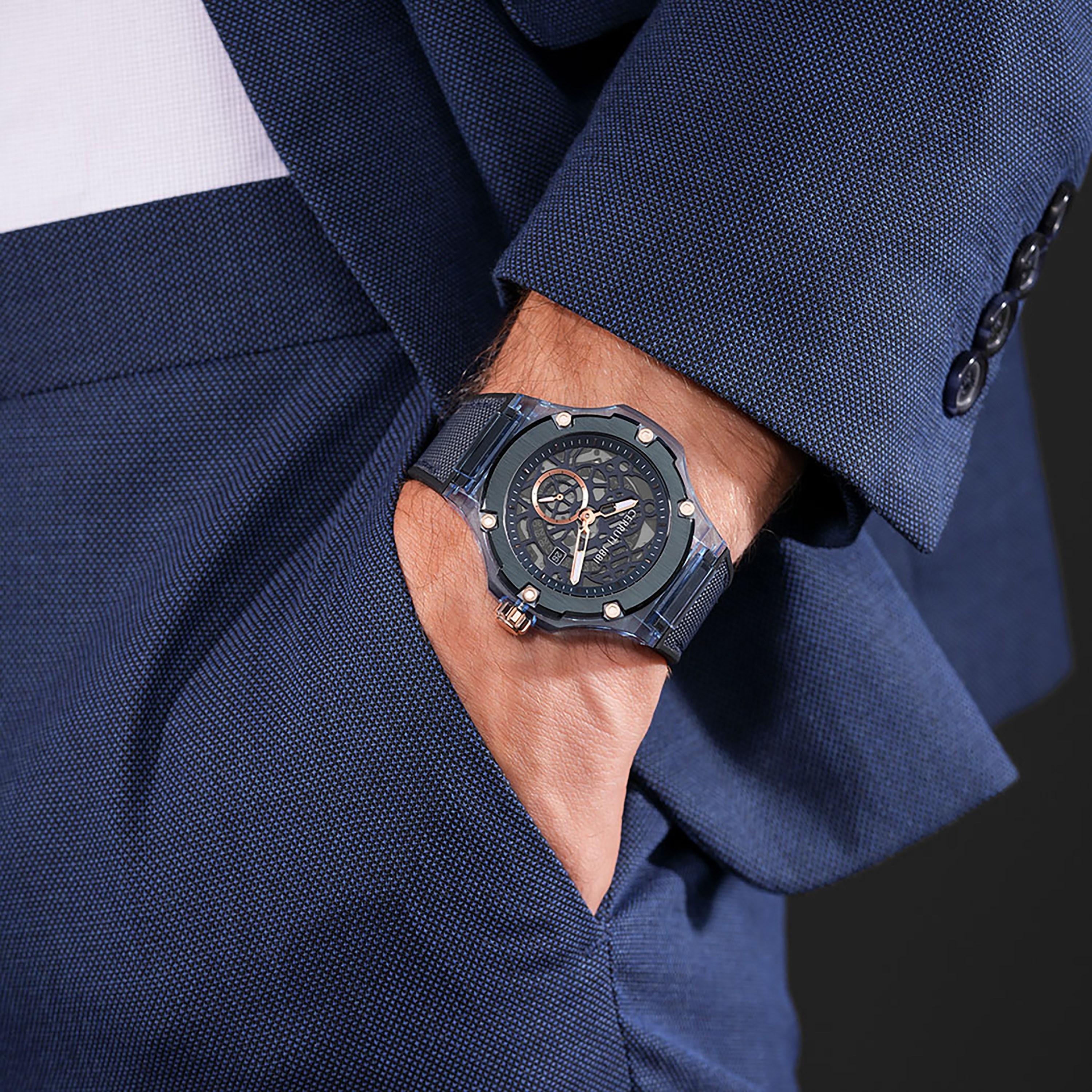 Cerruti 1881 Men's Navy Analog Nylon and Leather Strap Watch | CIWGN0022904-men-watchesandjewellery-watches-image-4