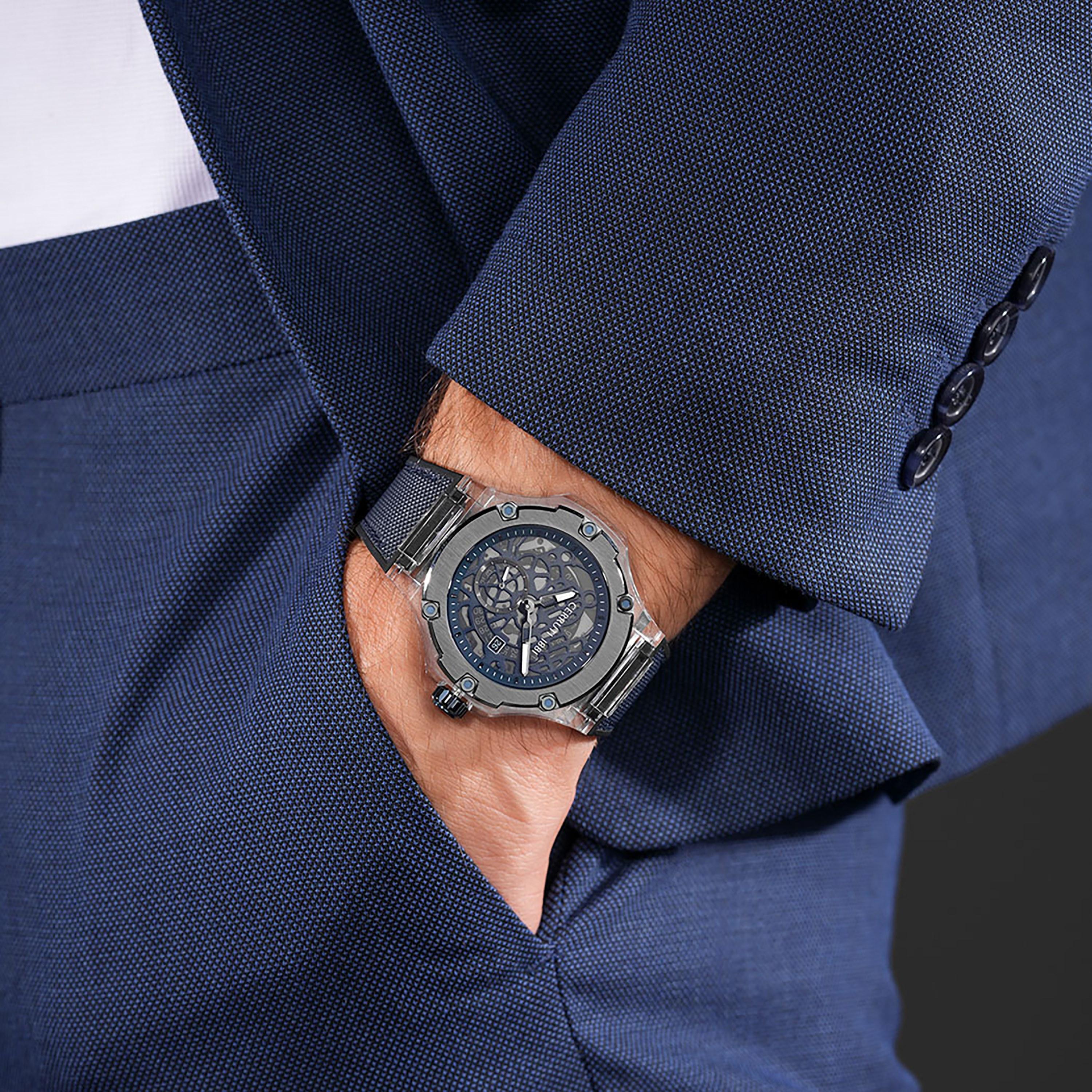 Cerruti 1881 Men's Navy Analog Nylon and Leather Strap Watch | CIWGN0022902-men-watchesandjewellery-watches-image-4