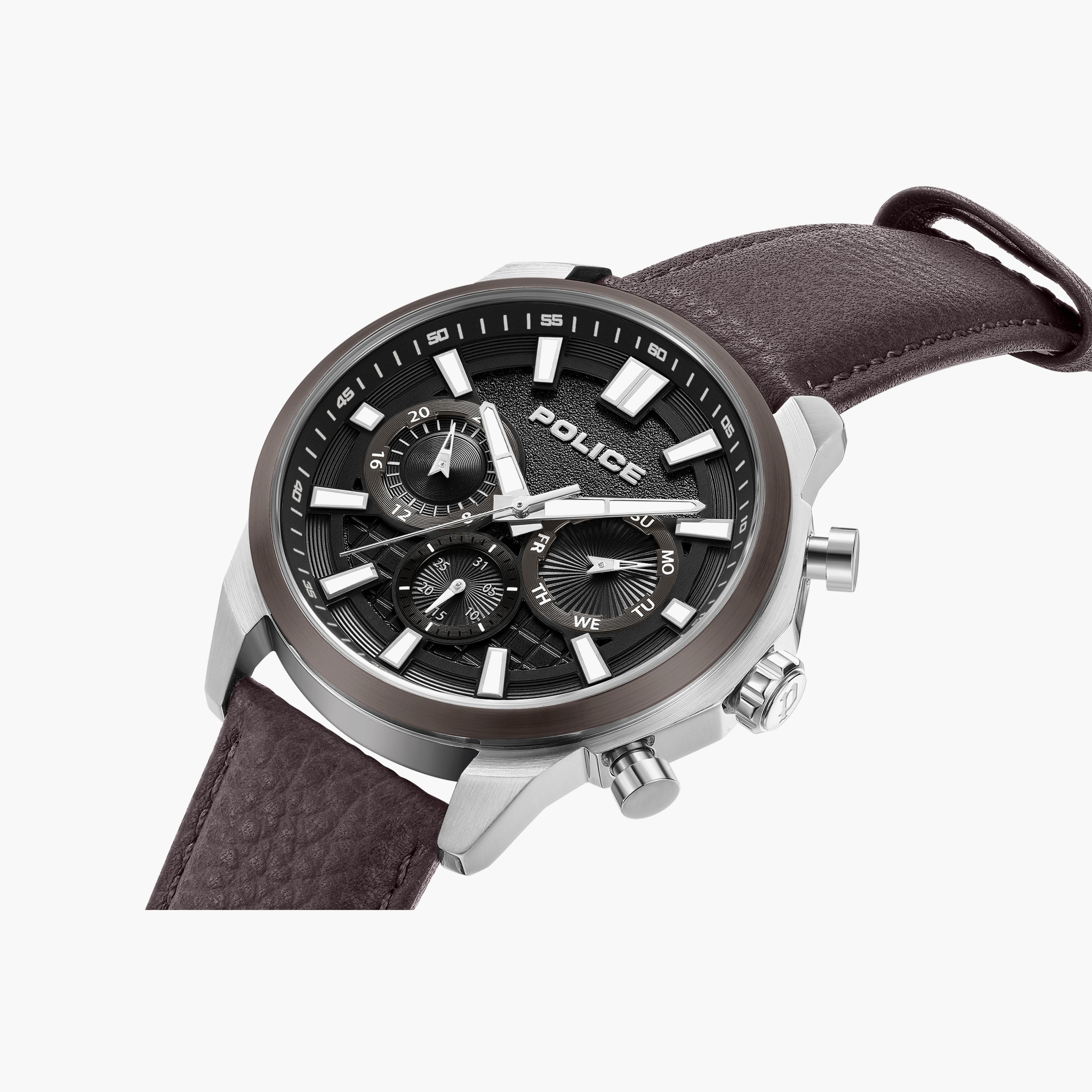 ساعة بوليس للرجال ذات كرونوغراف بسوار من الجلد الطبيعي باللون البني | PEWJF0021040-men-watchesandjewellery-watches-image-2