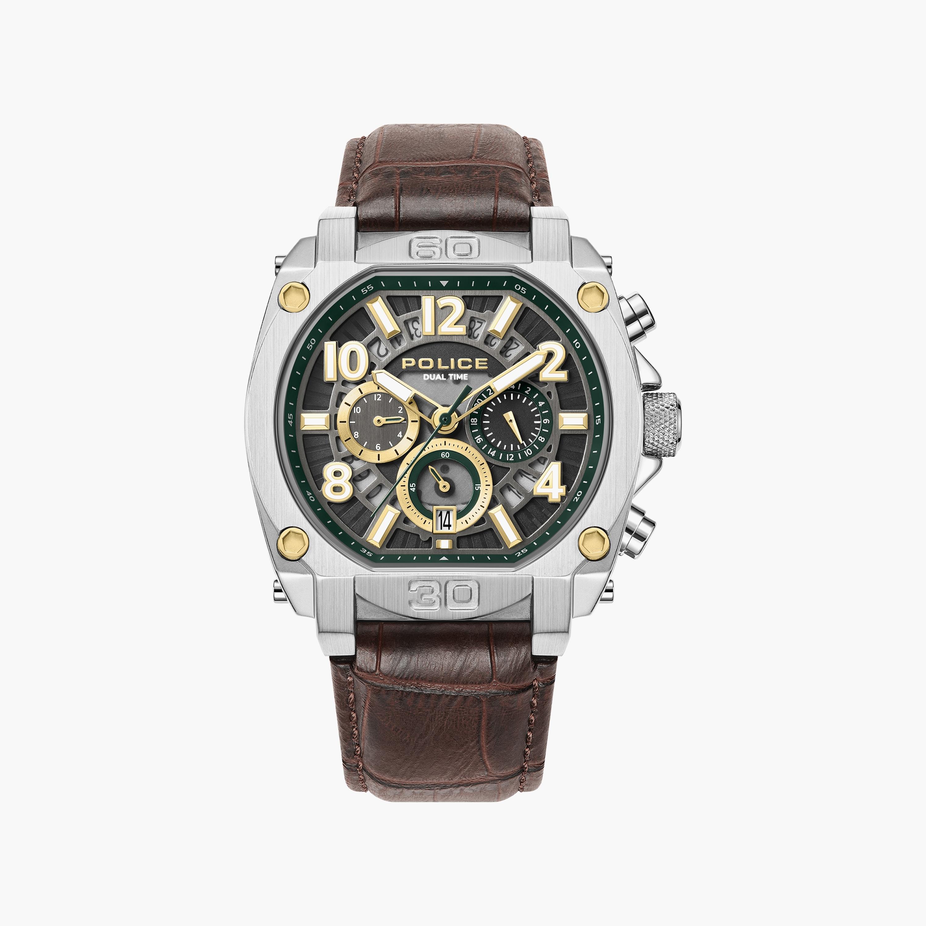 Police Men's Brown Chronograph Leather Strap Watch | PEWJF0021902-men-watchesandjewellery-watches-image-1