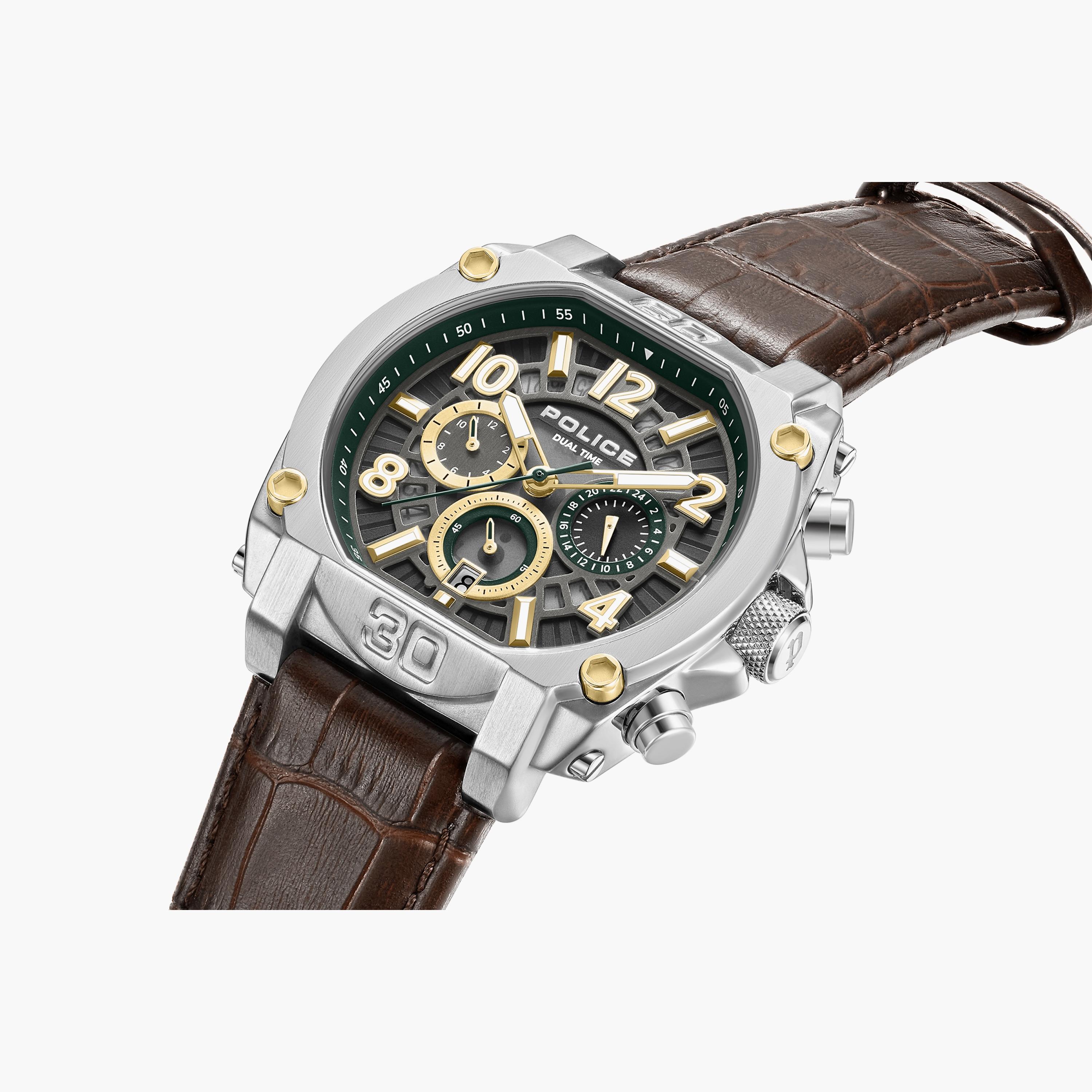 Police Men's Brown Chronograph Leather Strap Watch | PEWJF0021902-men-watchesandjewellery-watches-image-2