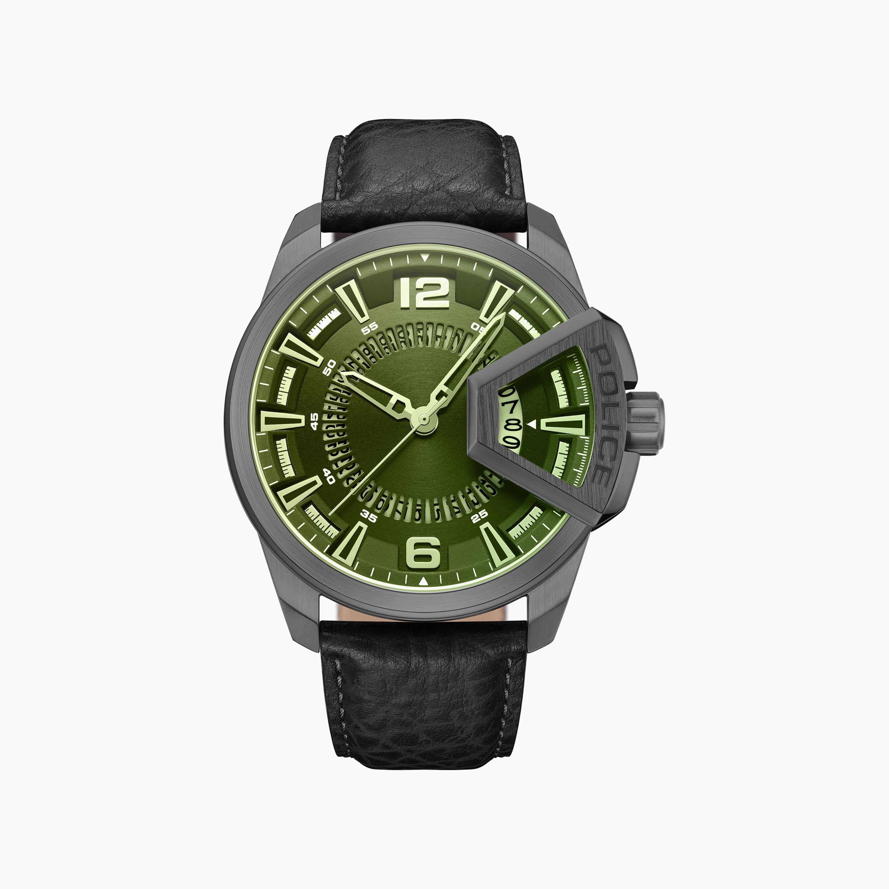 ساعة بوليس للرجال ذات انالوج بسوار من الجلد الطبيعي باللون الاسود | PEWJB0005603-men-watchesandjewellery-watches-image-1