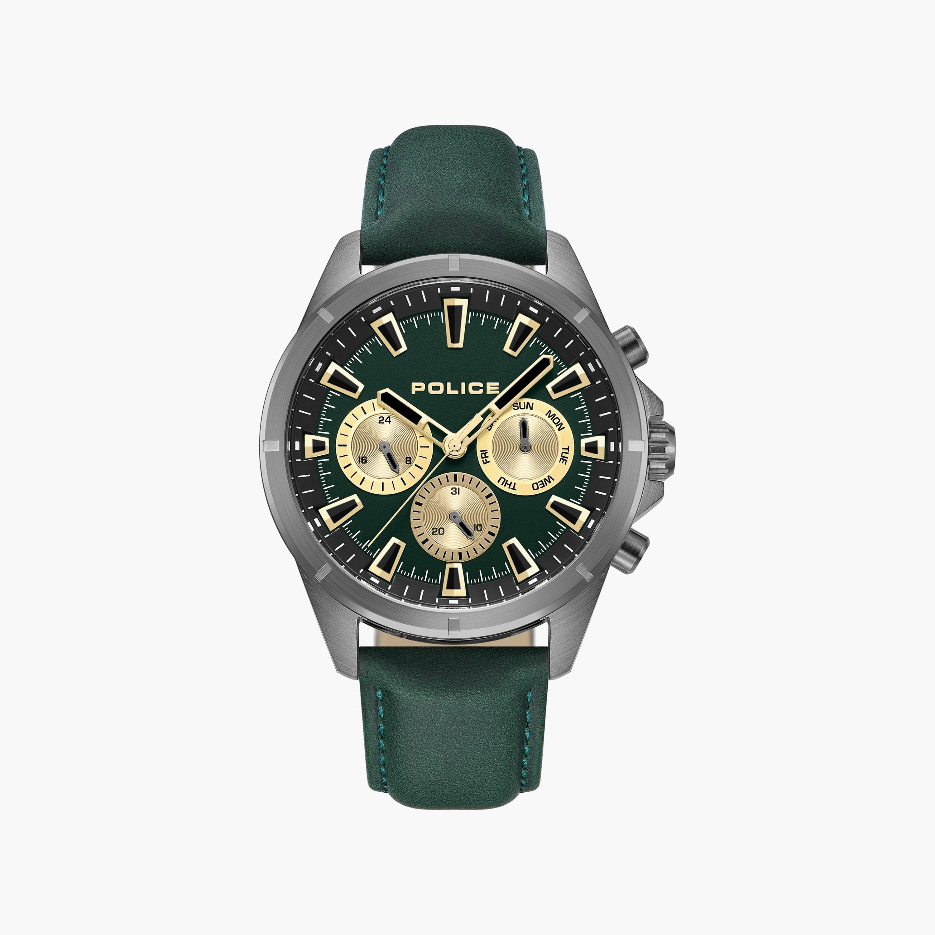 ساعة بوليس للرجال ذات كرونوغراف بسوار من الجلد الطبيعي باللون الاخضر | PEWJF0005801-men-watchesandjewellery-watches-image-1