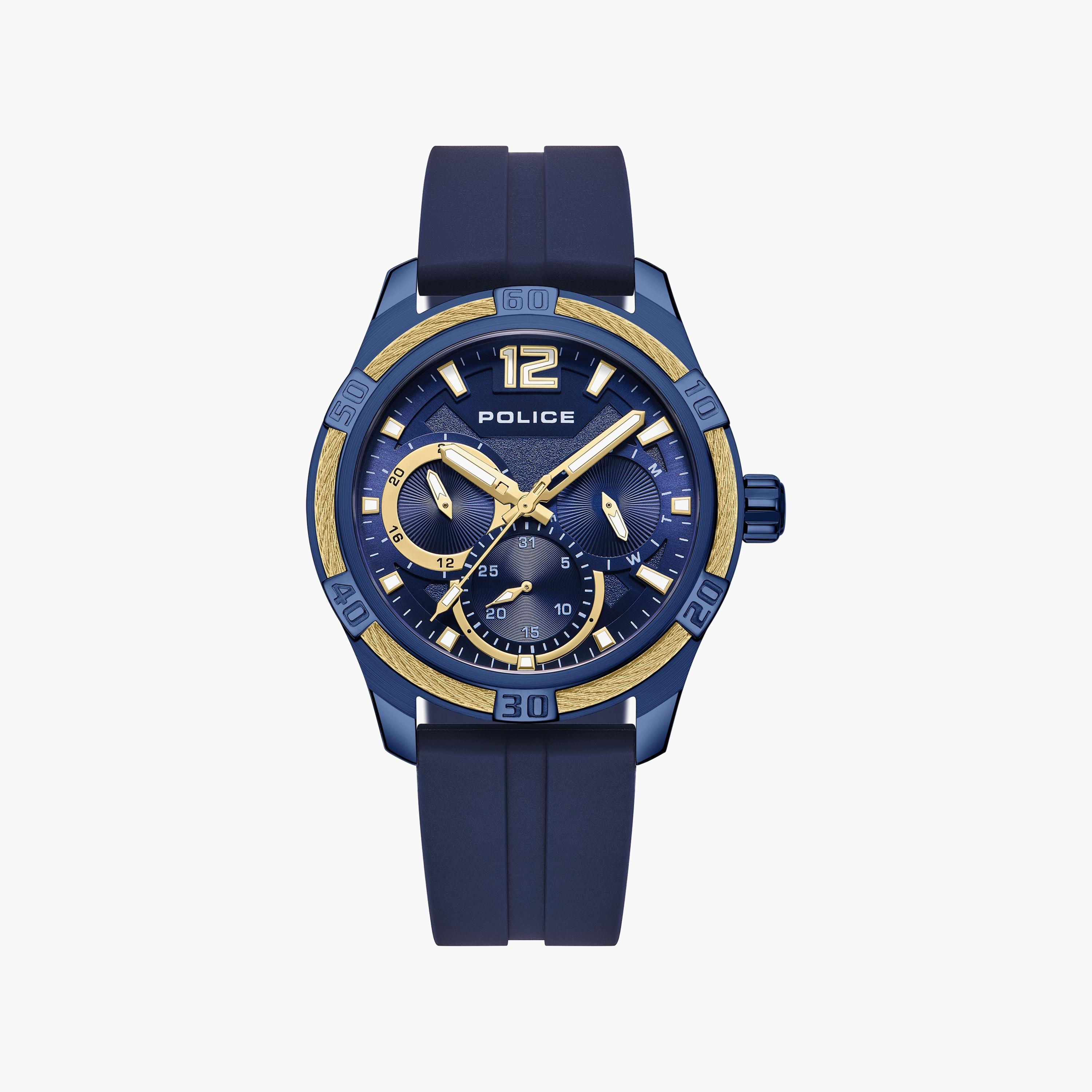 ساعة بوليس ذو انالوج بسوار سيليكون أزرق للرجال | PEWJQ0005303-men-watchesandjewellery-watches-image-1