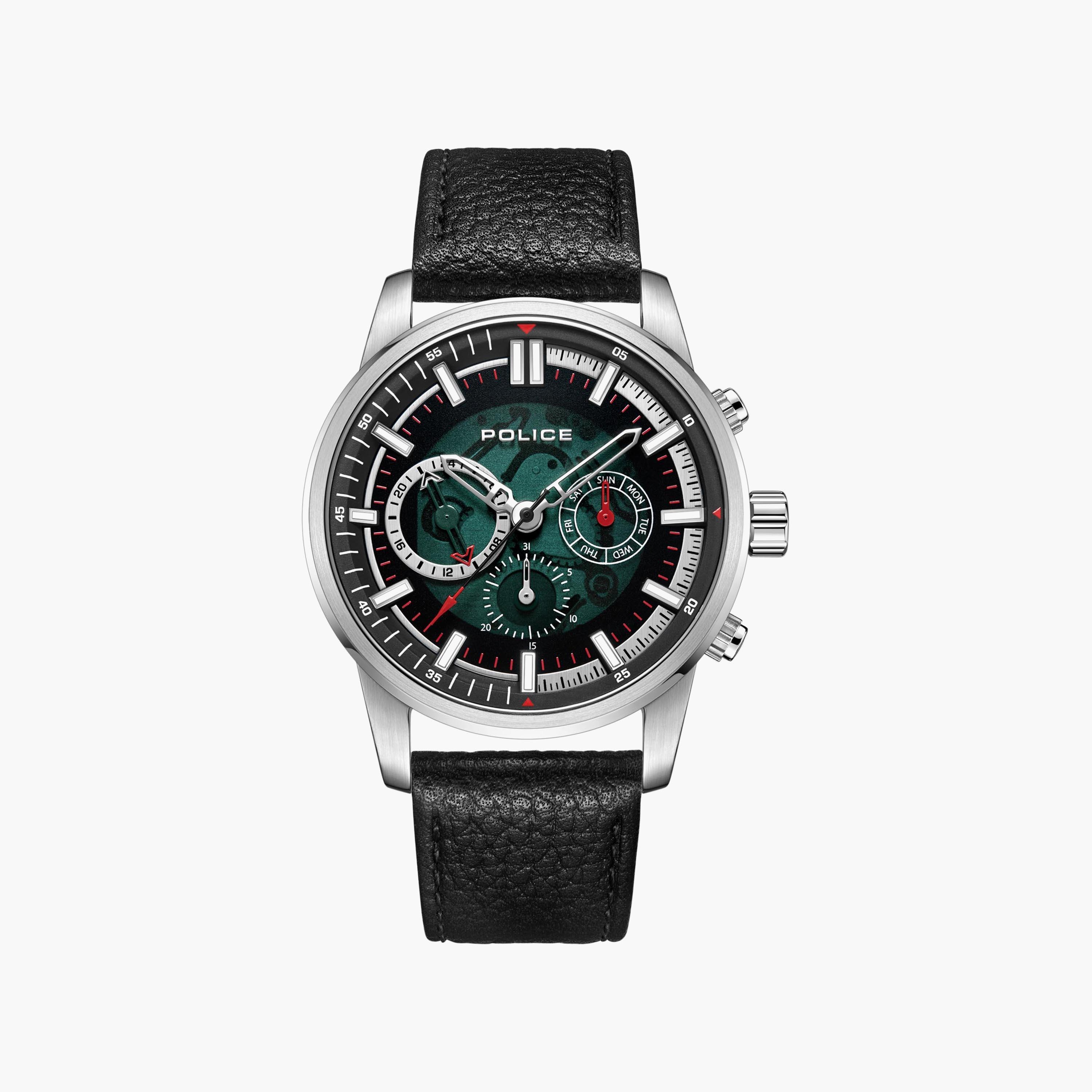 ساعة بوليس للرجال ذات كرونوغراف بسوار من الجلد باللون الاسود | PEWJF2227001-men-watchesandjewellery-watches-image-1
